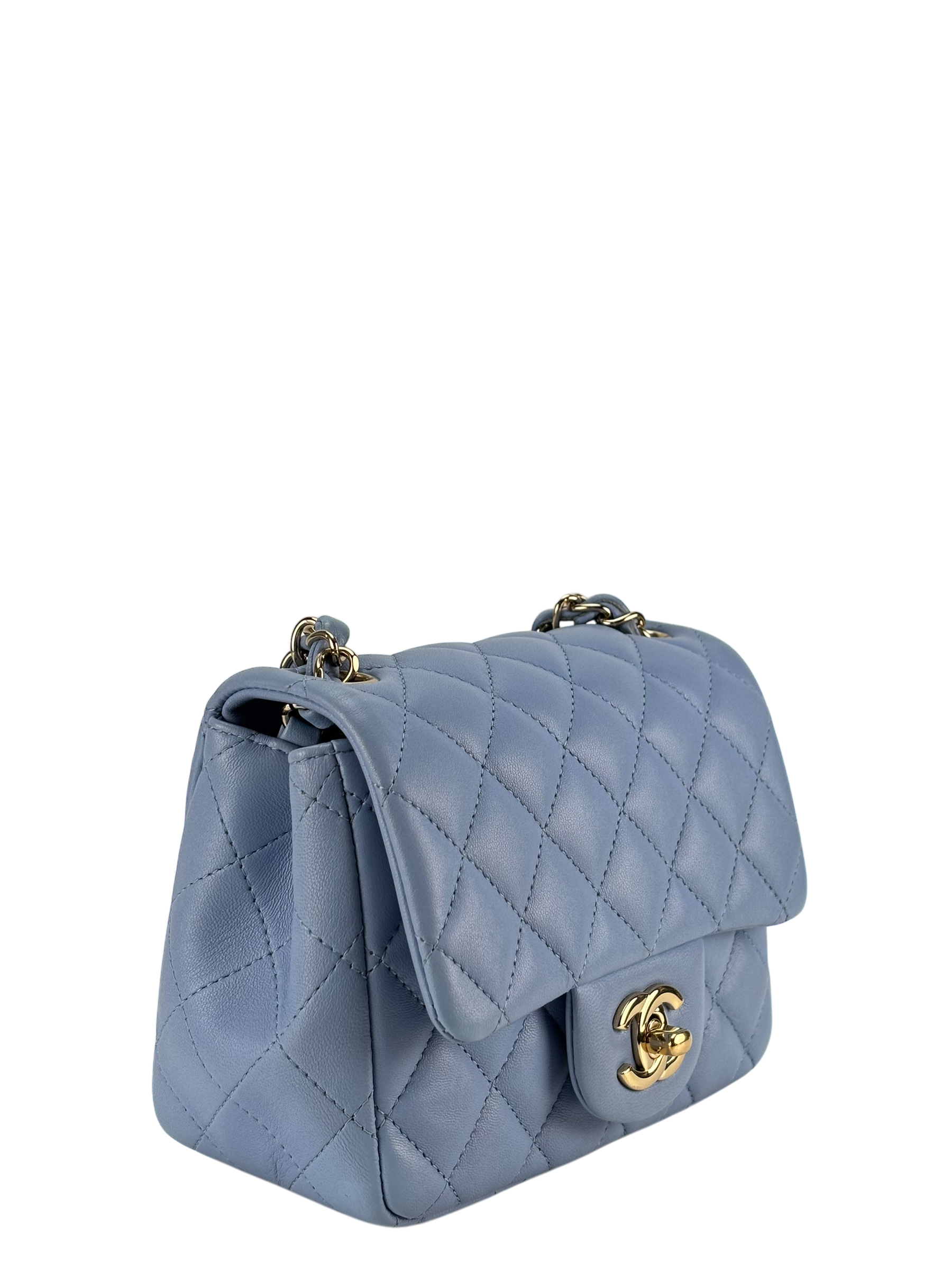CHANEL - Blue Lambskin Classique Leather Crossbody Bag