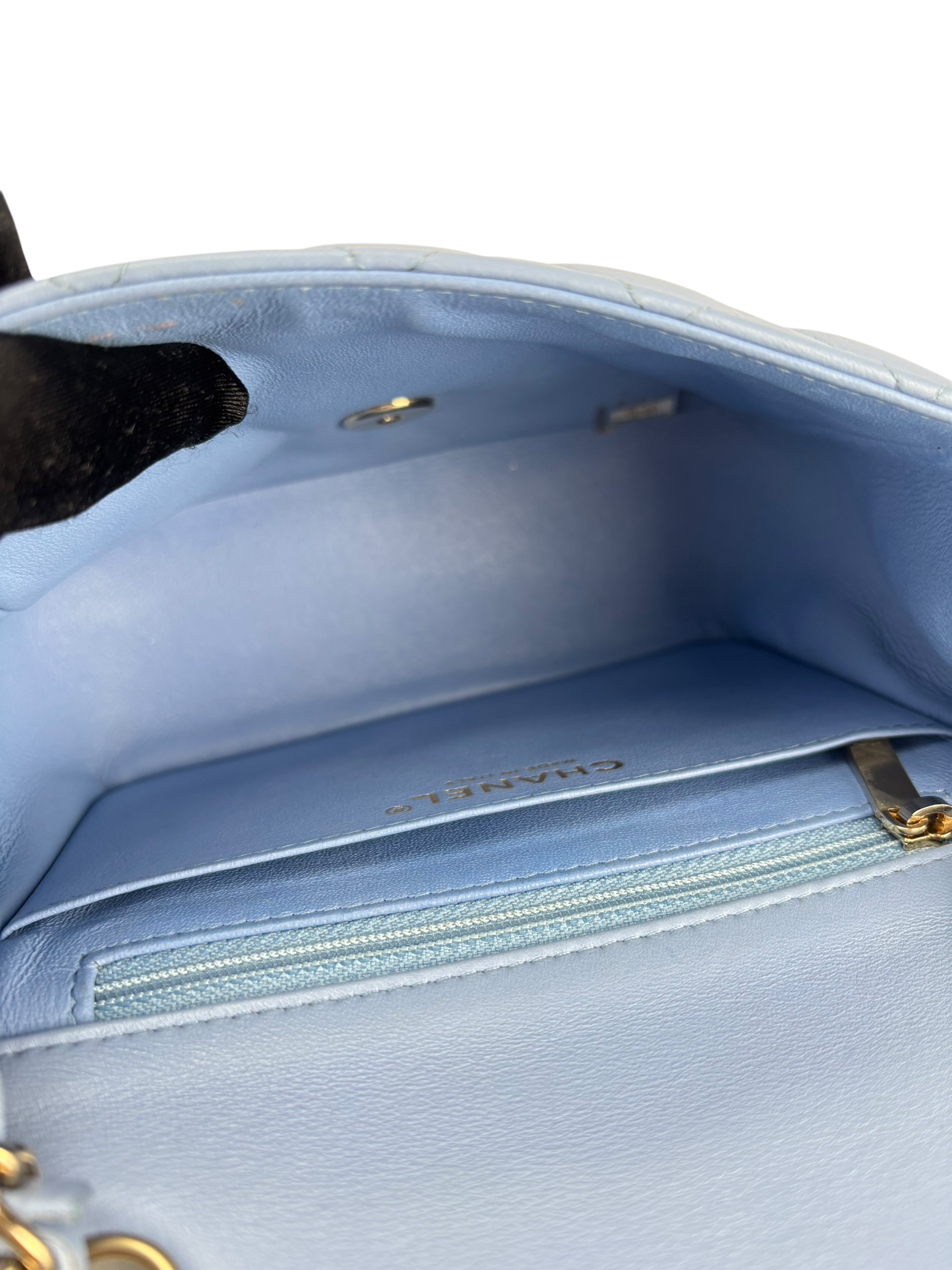 CHANEL - Blue Lambskin Classique Leather Crossbody Bag