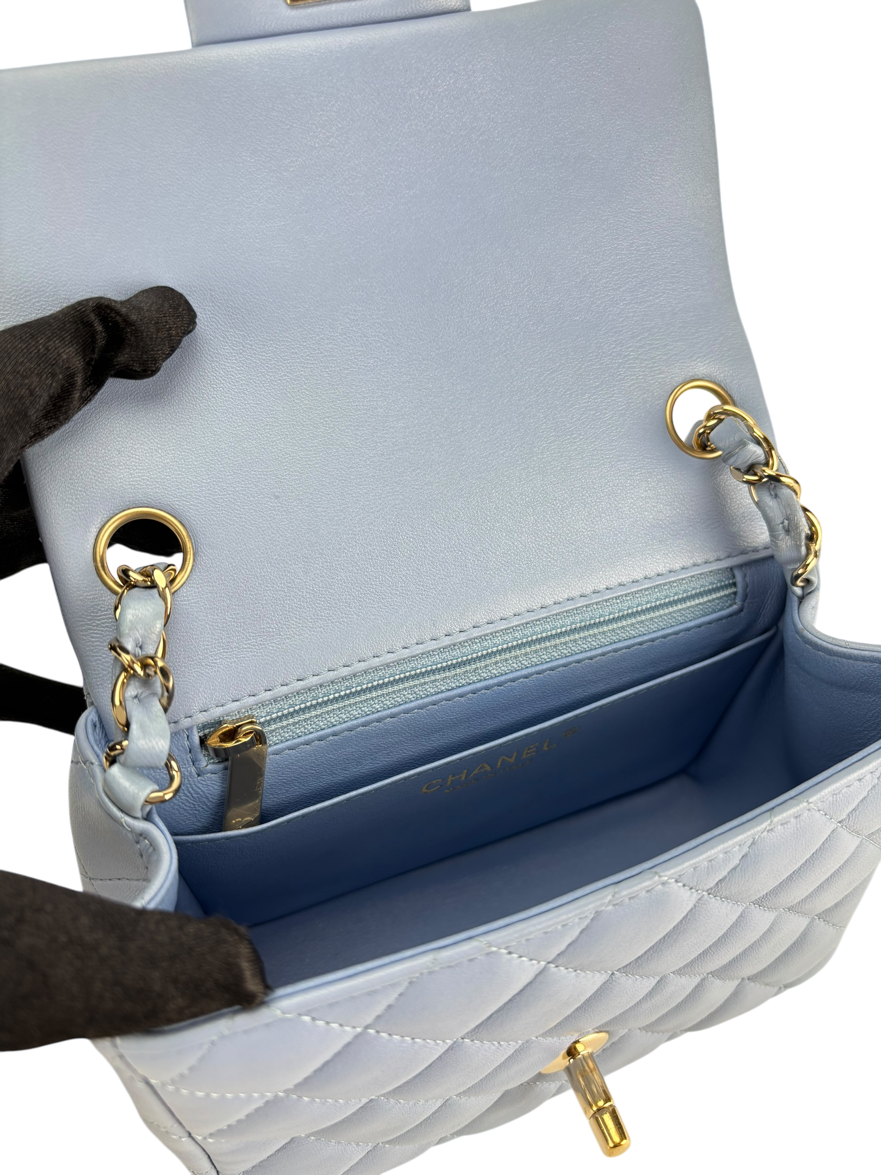 CHANEL - Blue Lambskin Classique Leather Crossbody Bag