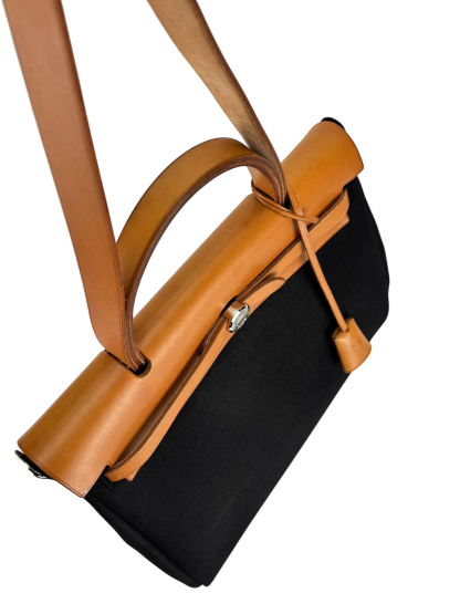 HERMES - Herbag Zip 31 (PM) Black Toile Palladium Hardware