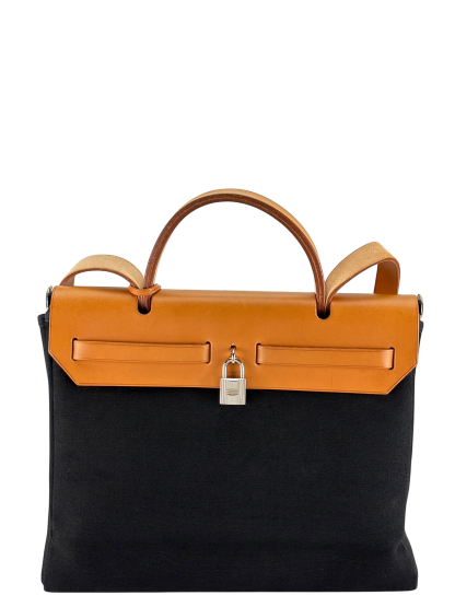 HERMES - Herbag Zip 31 (PM) Black Toile Palladium Hardware