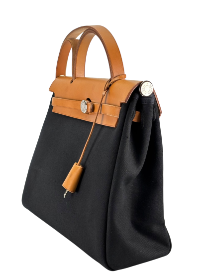 HERMES - Herbag Zip 31 (PM) Black Toile Palladium Hardware