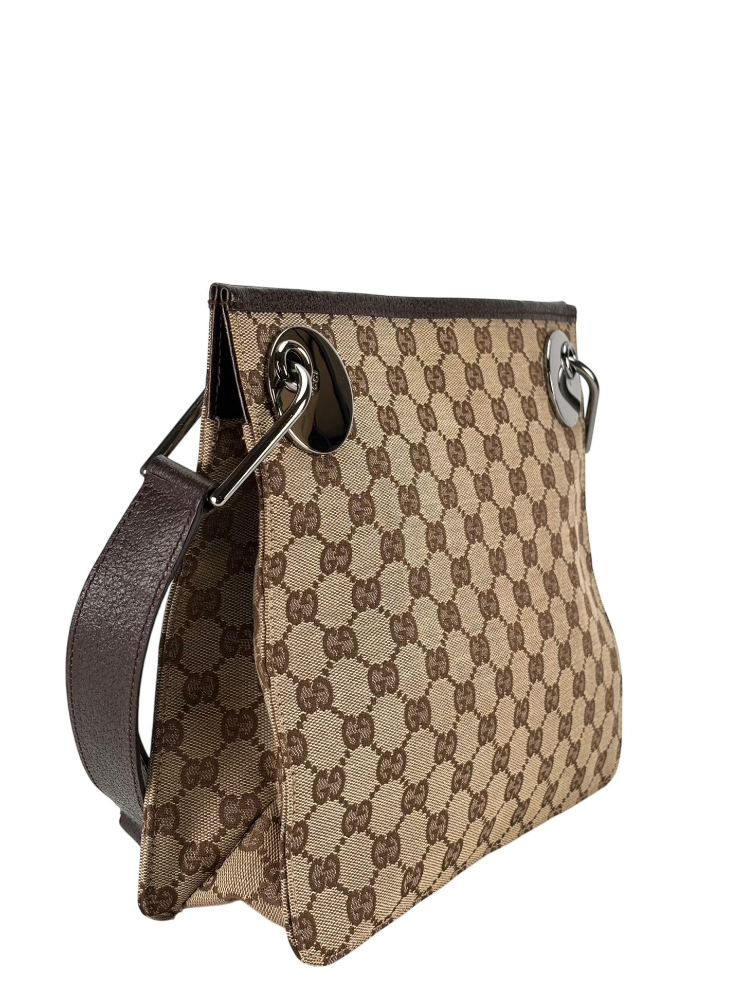 GUCCI - GG Canvas Brown Message Shoulder Bag