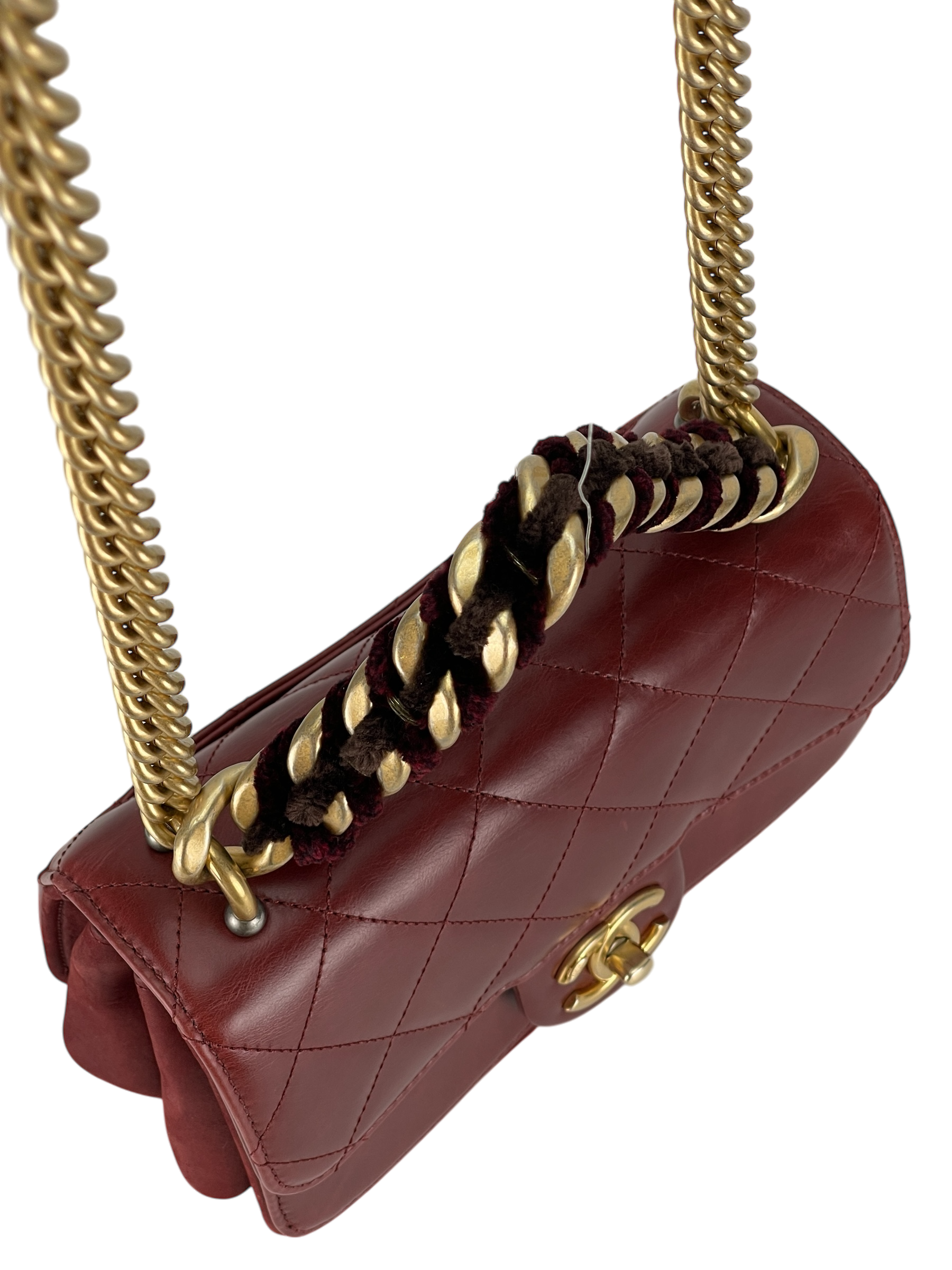 CHANEL - Red Matelasse 2way Velvet Chain Shoulder Bag