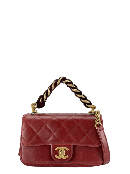 CHANEL - Red Matelasse 2way Velvet Chain Shoulder Bag