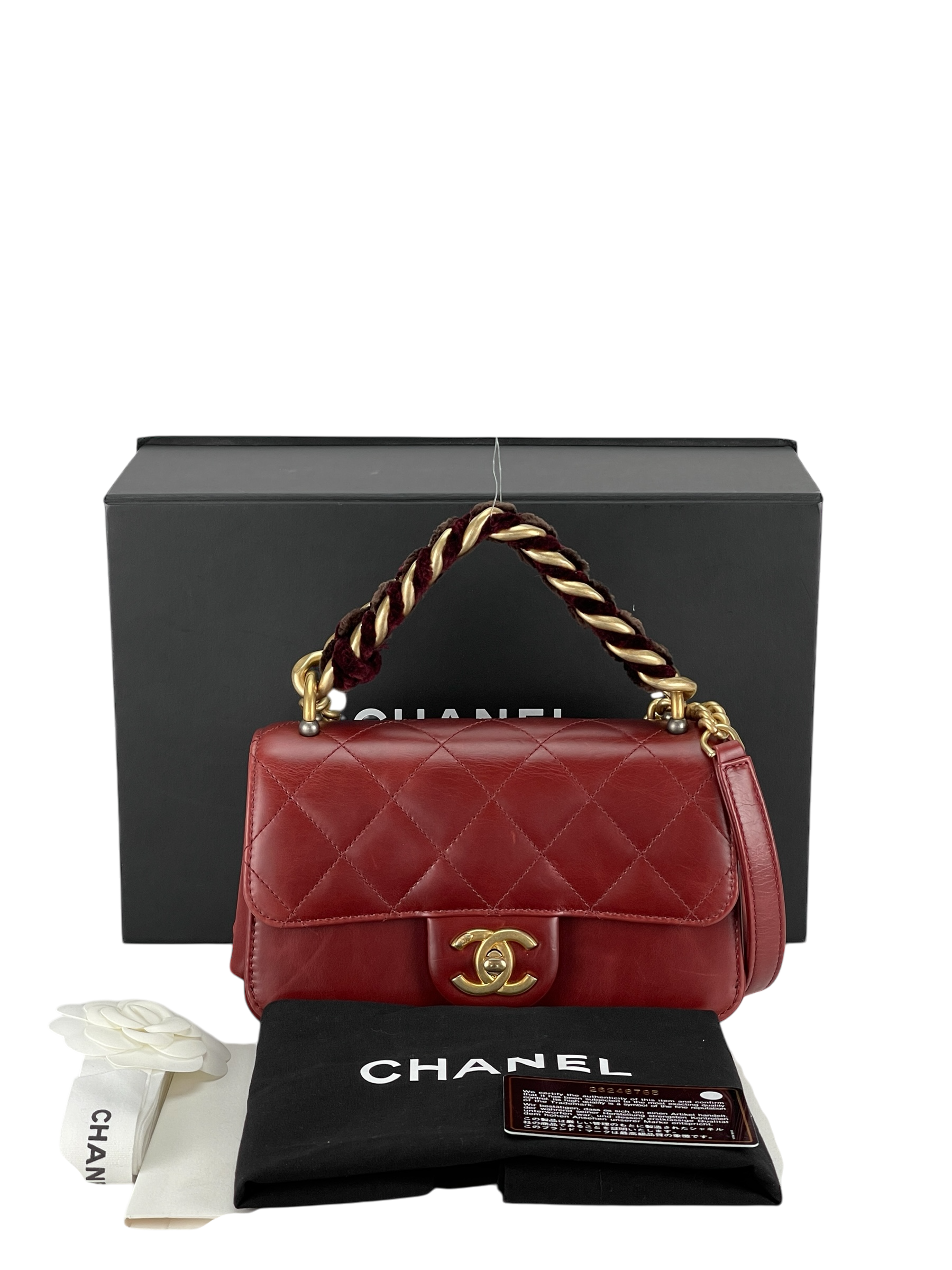 CHANEL - Red Matelasse 2way Velvet Chain Shoulder Bag