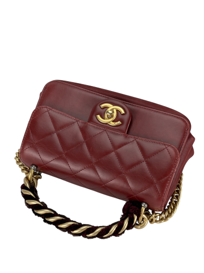CHANEL - Red Matelasse 2way Velvet Chain Shoulder Bag