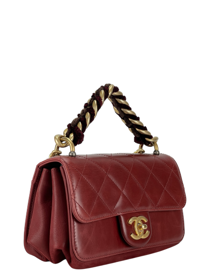 CHANEL - Red Matelasse 2way Velvet Chain Shoulder Bag