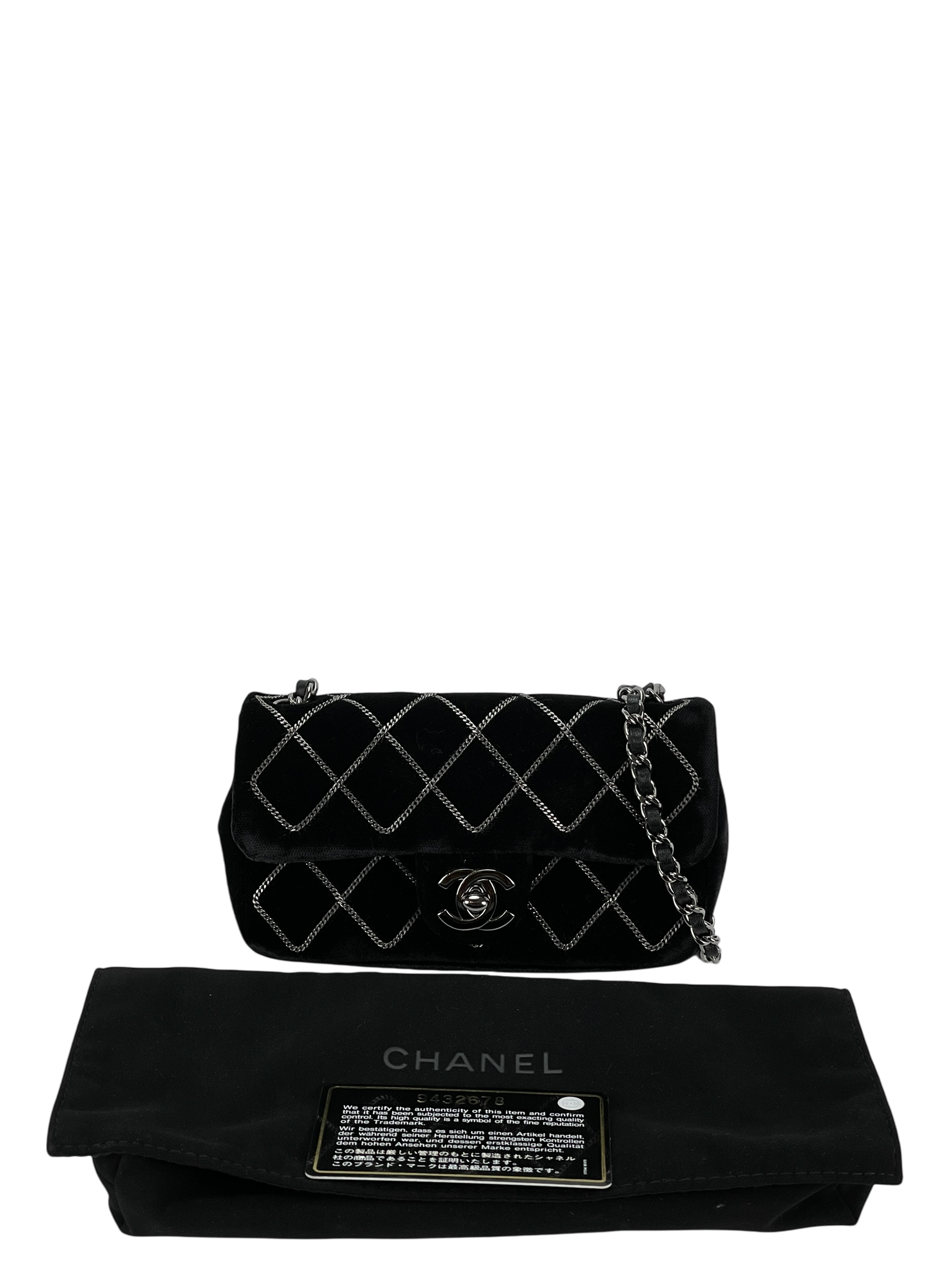 CHANEL - Mini Black Velvet Stitch Flap Shoulder Bag Sliver Hardware