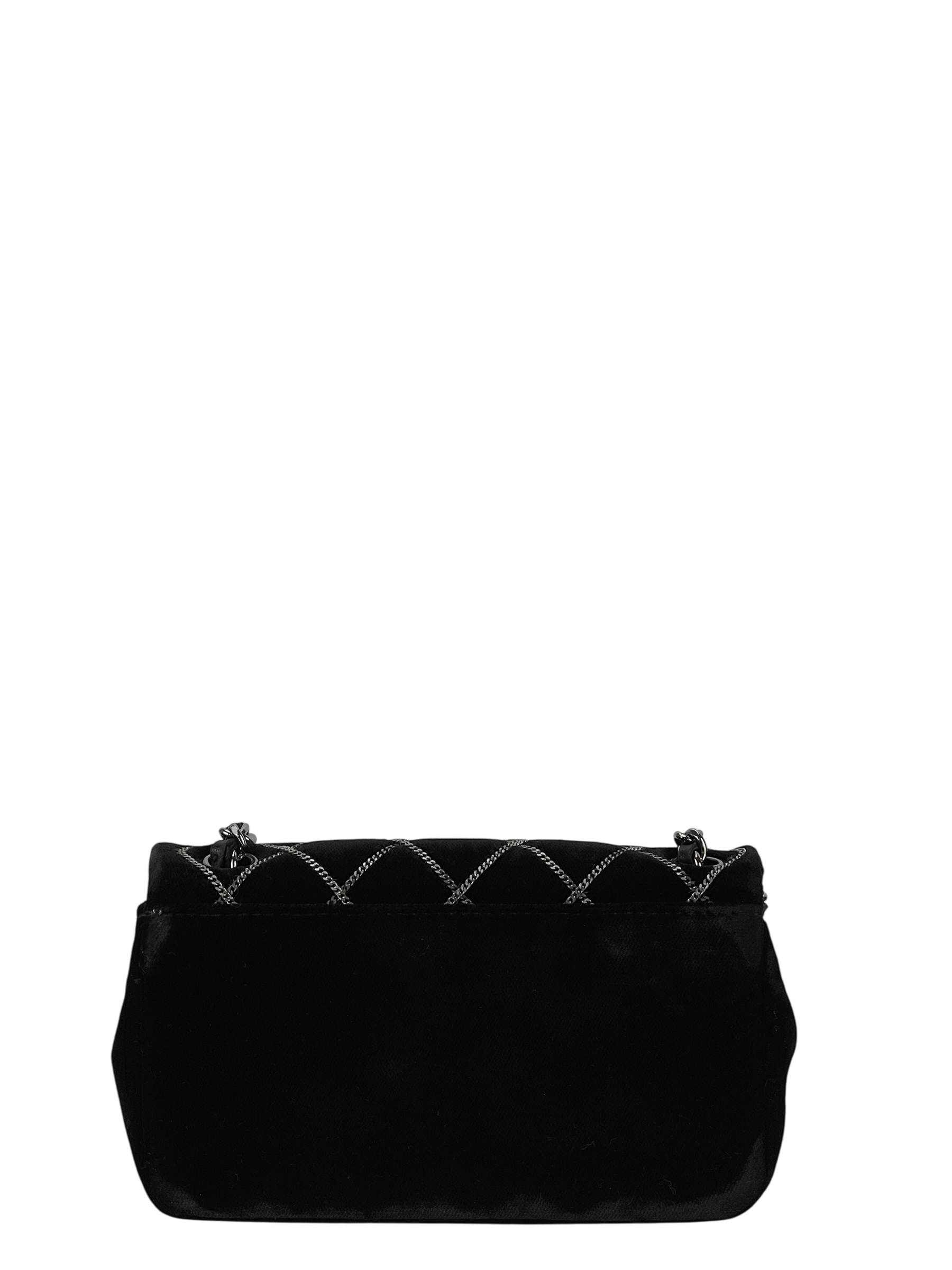 CHANEL - Mini Black Velvet Stitch Flap Shoulder Bag Sliver Hardware