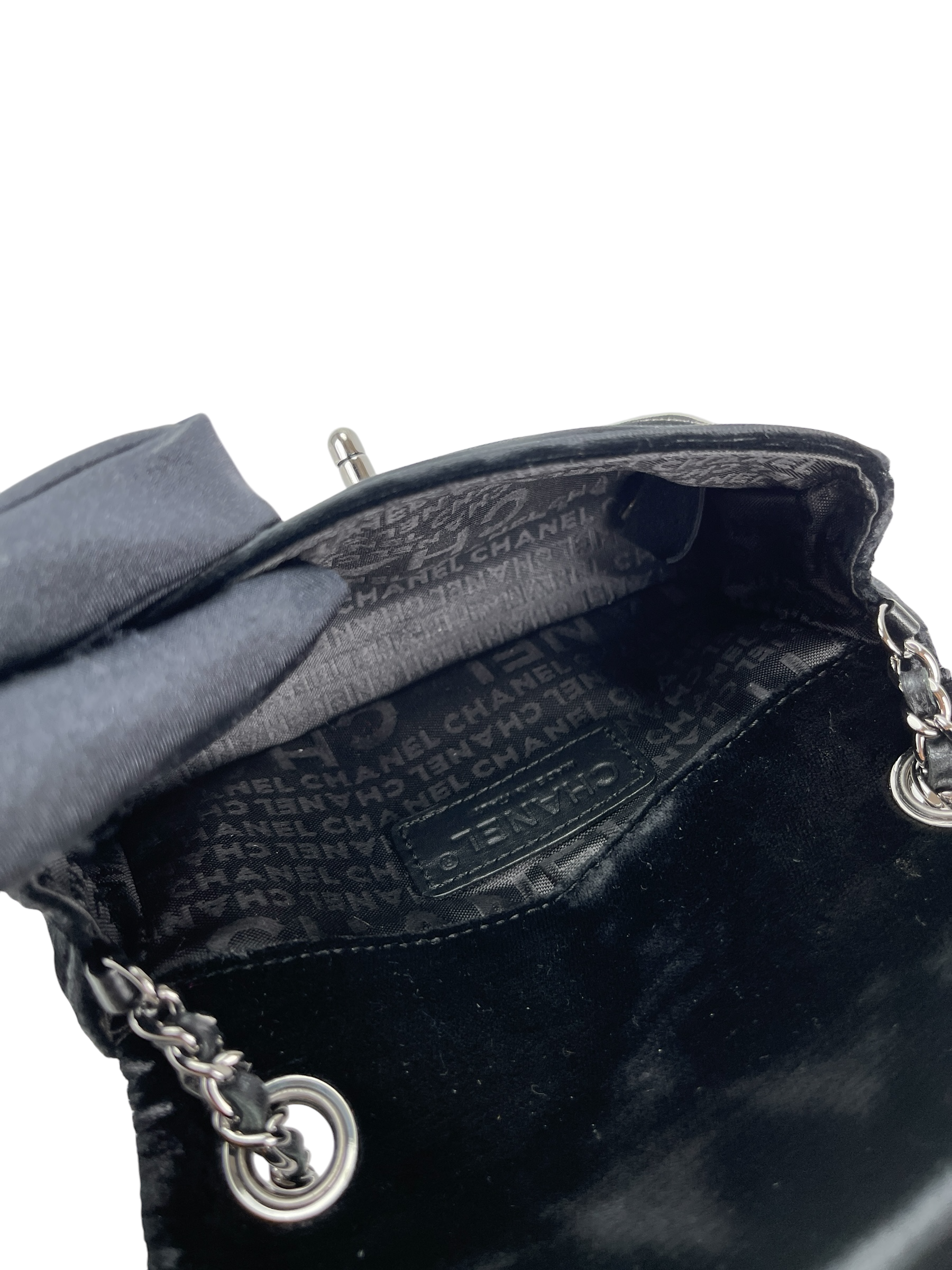 CHANEL - Mini Black Velvet Stitch Flap Shoulder Bag Sliver Hardware