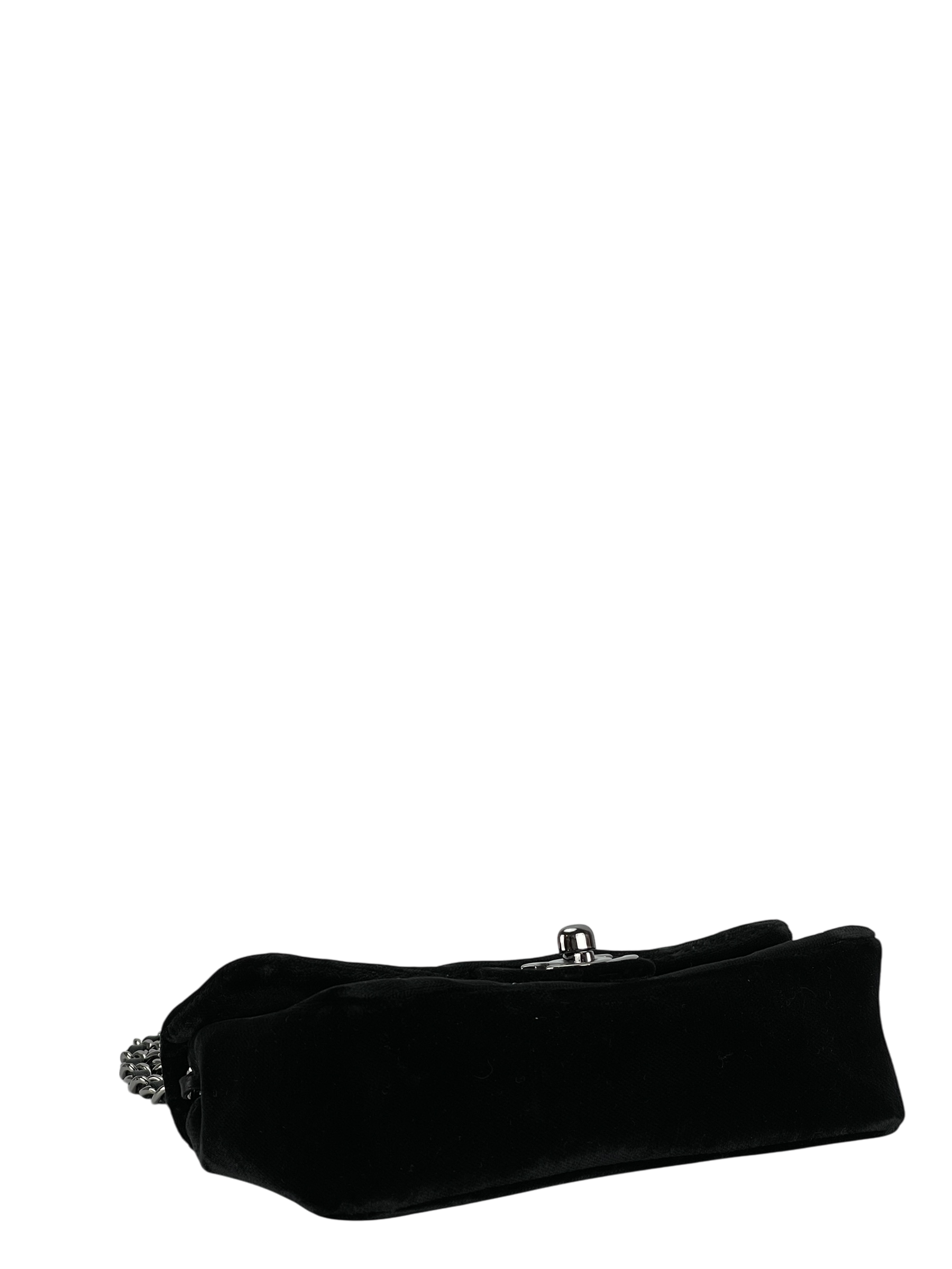 CHANEL - Mini Black Velvet Stitch Flap Shoulder Bag Sliver Hardware