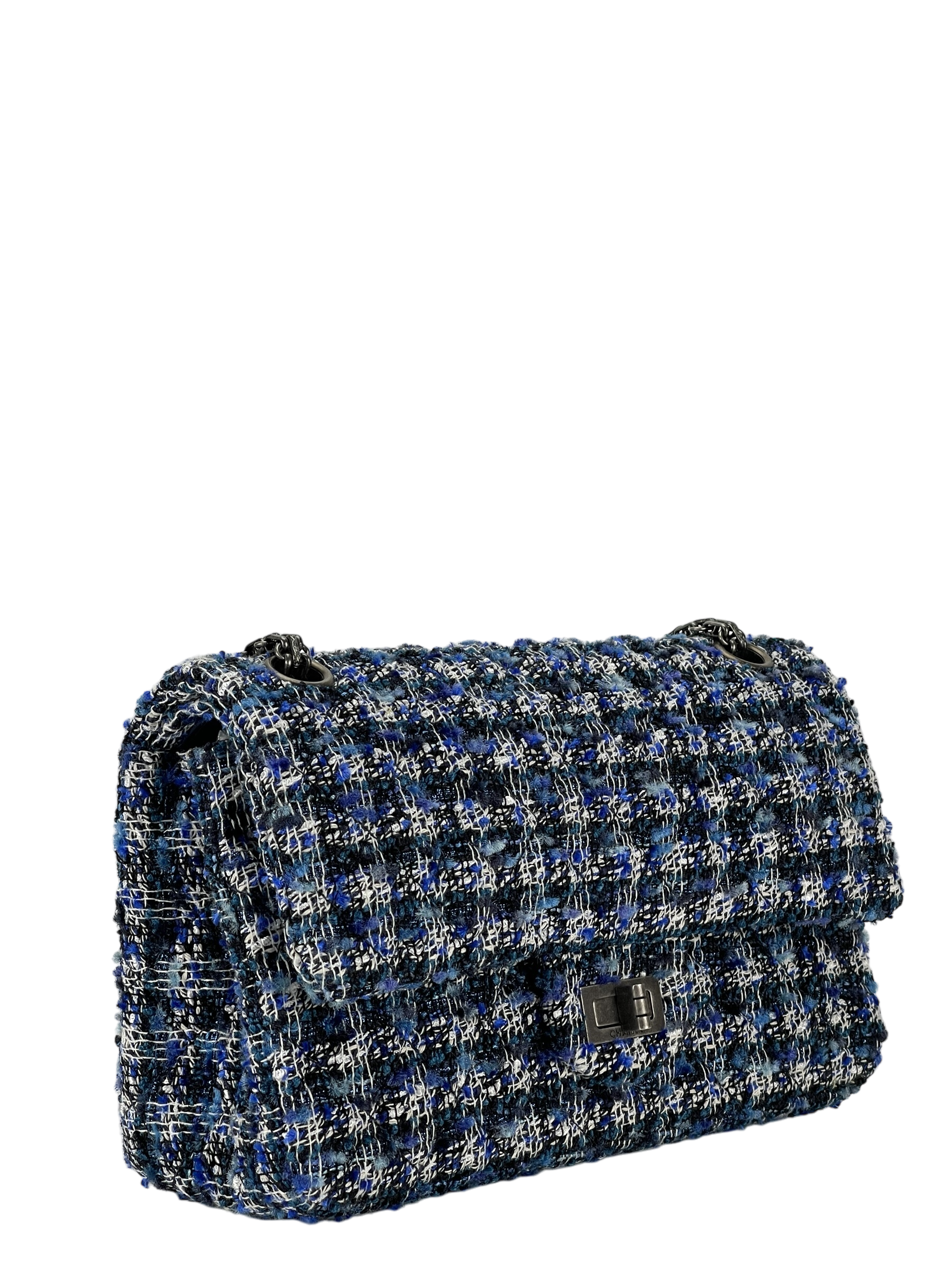 CHANEL - 2.55 Reissue 226 Flap Blue White Tweed Ruthenium Hardware
