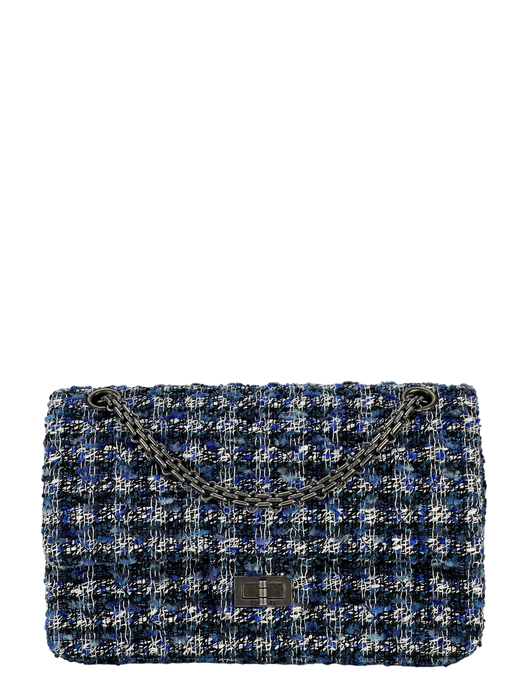 CHANEL - 2.55 Reissue 226 Flap Blue White Tweed Ruthenium Hardware