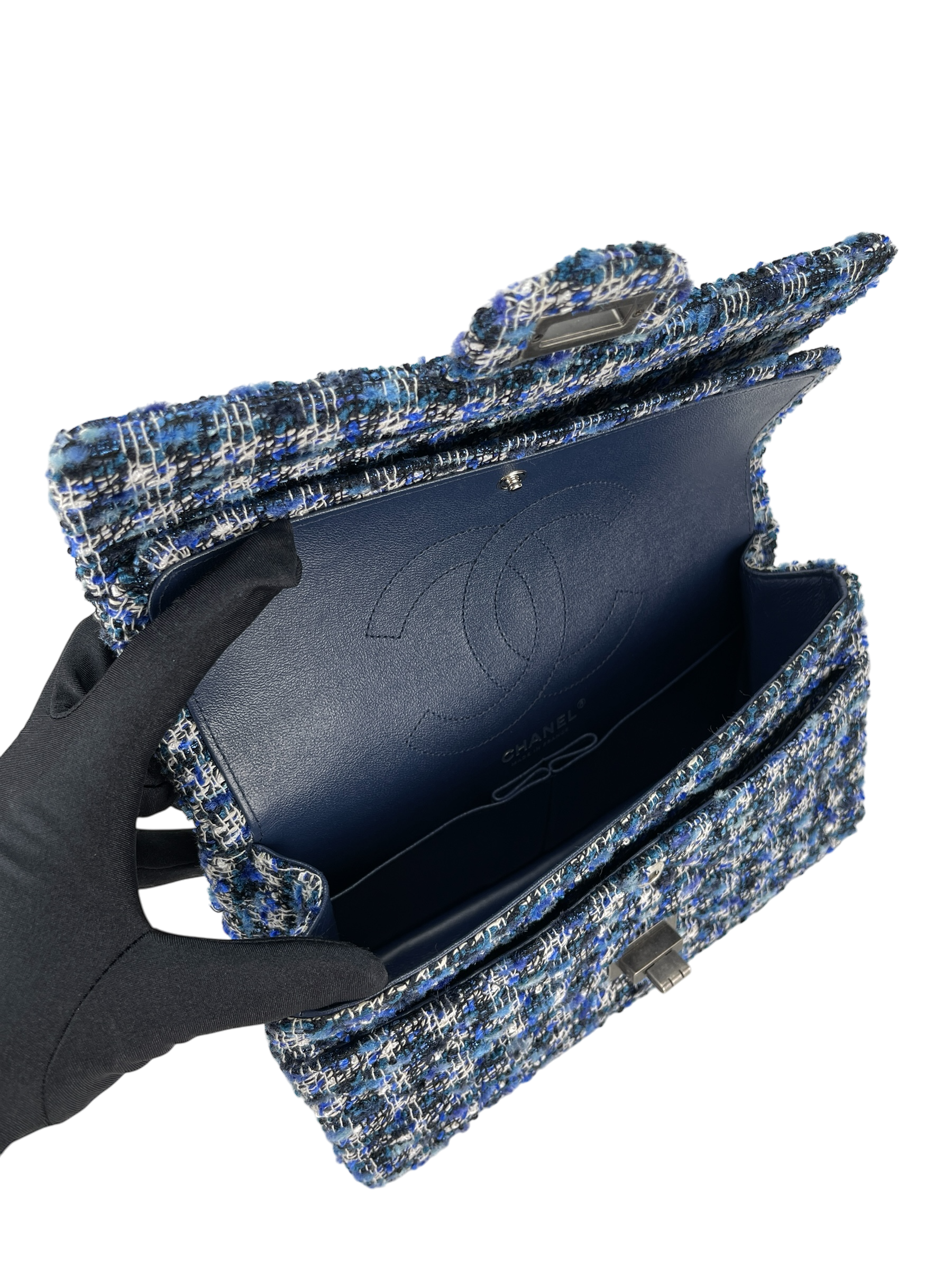 CHANEL - 2.55 Reissue 226 Flap Blue White Tweed Ruthenium Hardware