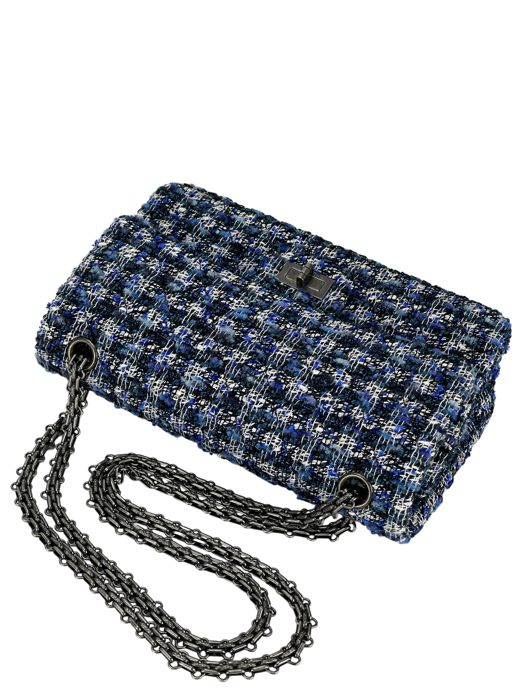 CHANEL - 2.55 Reissue 226 Flap Blue White Tweed Ruthenium Hardware