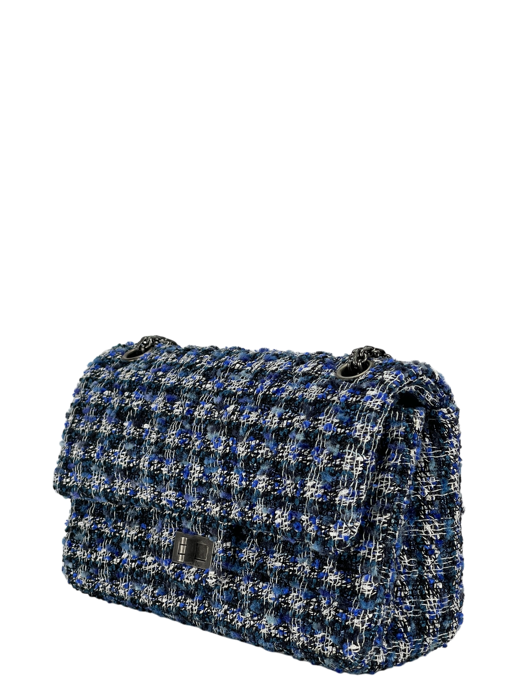 CHANEL - 2.55 Reissue 226 Flap Blue White Tweed Ruthenium Hardware