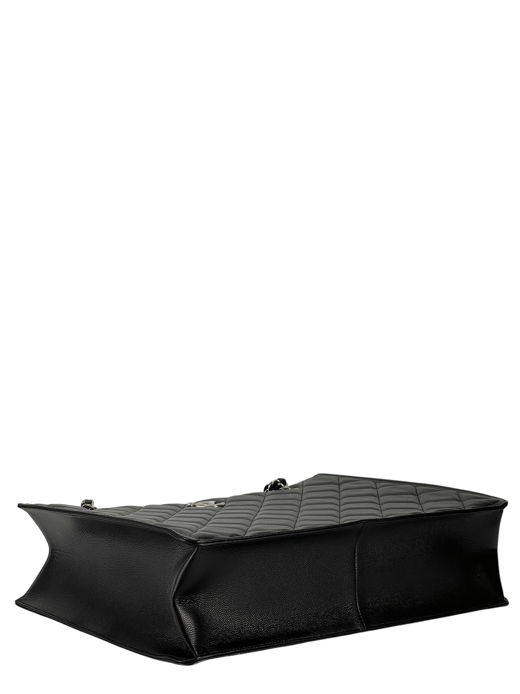 CHANEL - Black Lambskin Chain Shoulder Silver Hardware Tote Bag