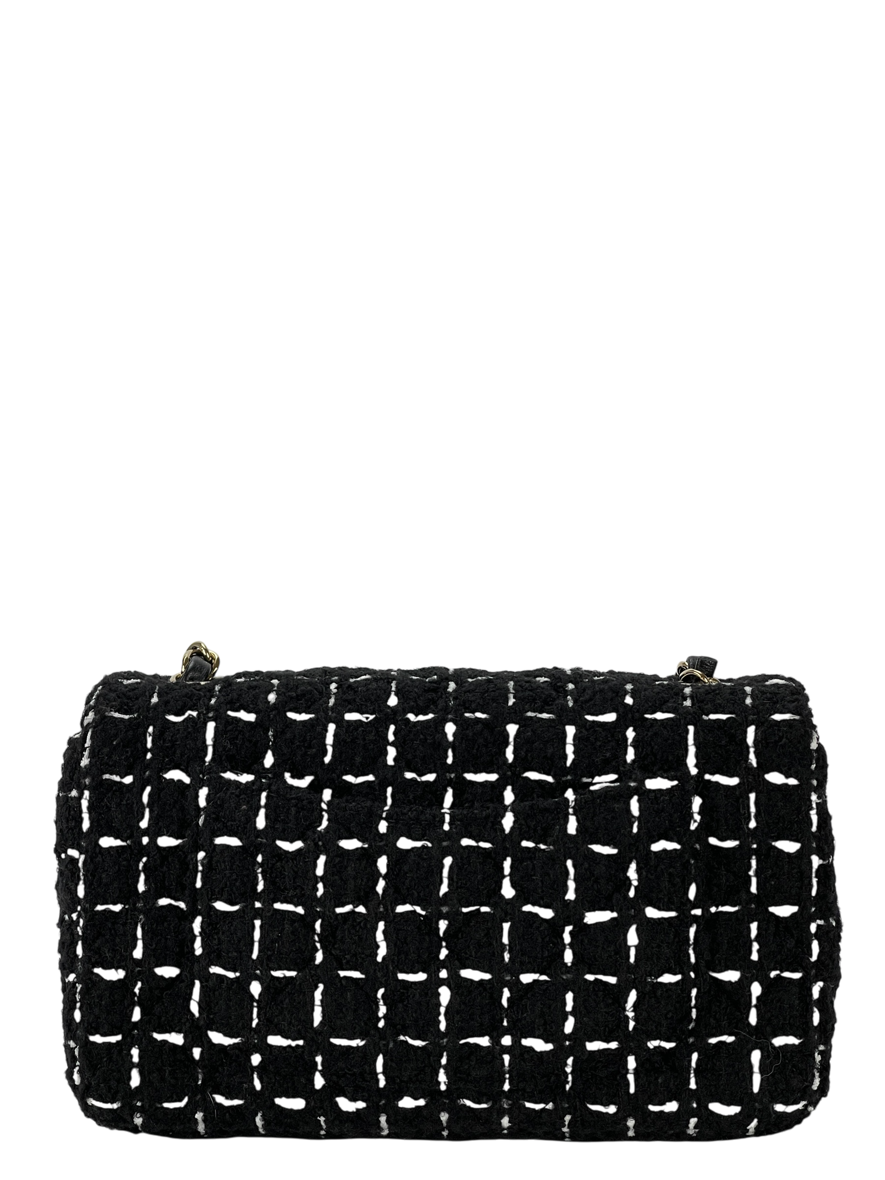 CHANEL - Mini Classic Flap Bag Gold ware Black White Tweed 