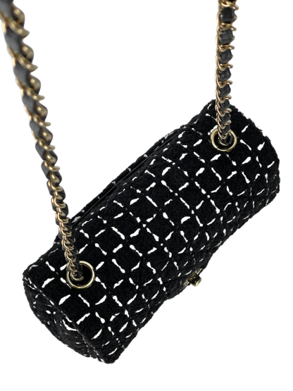 CHANEL - Mini Classic Flap Bag Gold ware Black White Tweed 