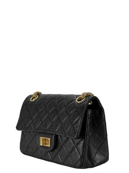 CHANEL -  2.55 Mini Flap Black Calfskin Gold Hardware