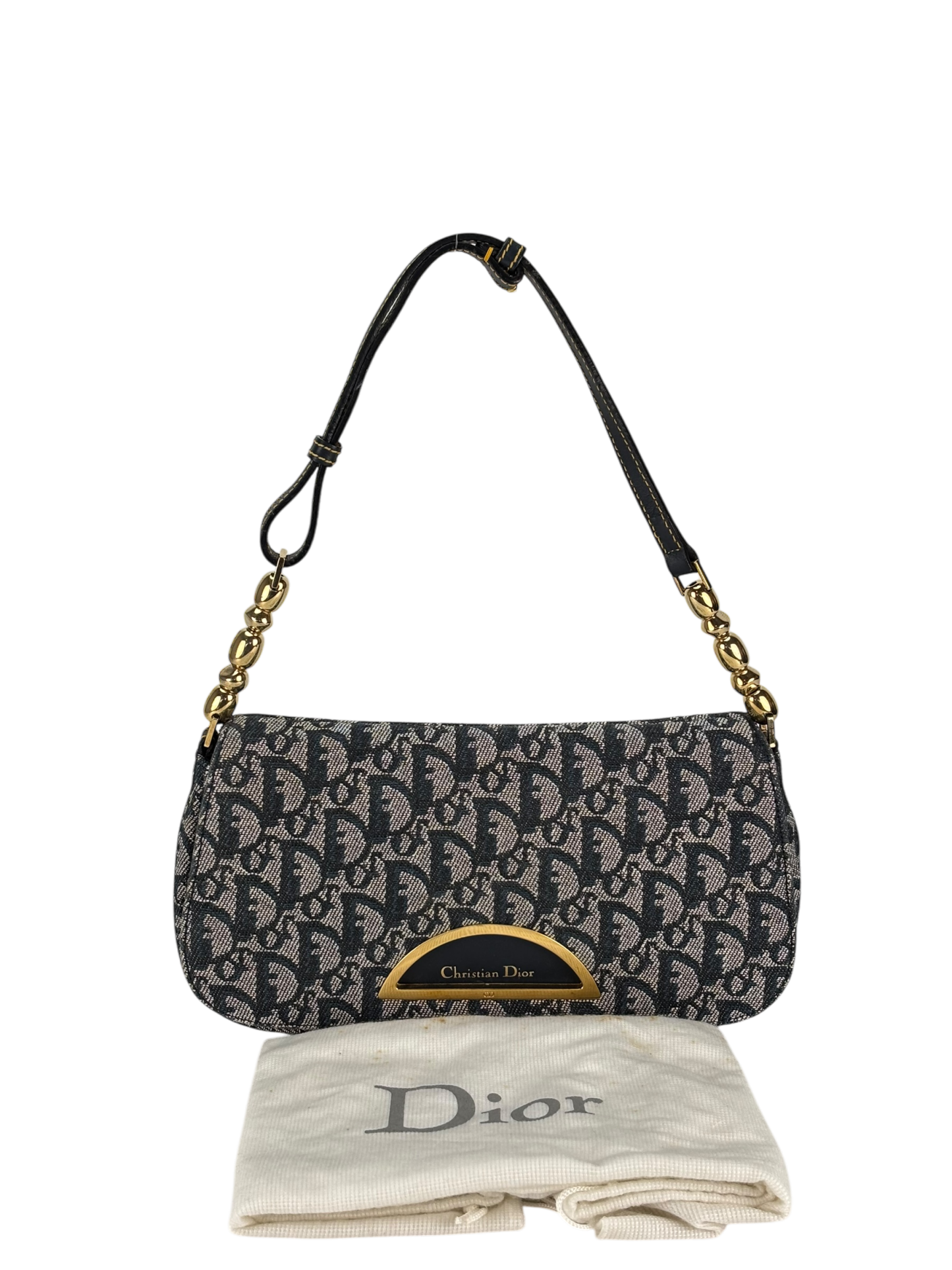 CHRISTIAN DIOR - Navy Trotter Maris Pearl Canvas Leather shoulder bag