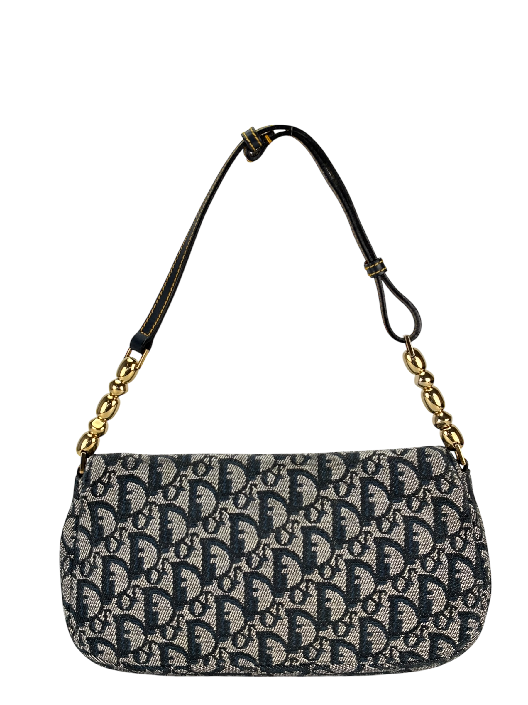 CHRISTIAN DIOR - Navy Trotter Maris Pearl Canvas Leather shoulder bag