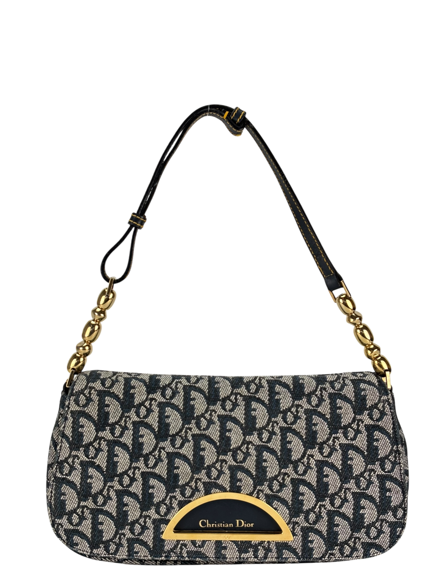 CHRISTIAN DIOR - Navy Trotter Maris Pearl Canvas Leather shoulder bag