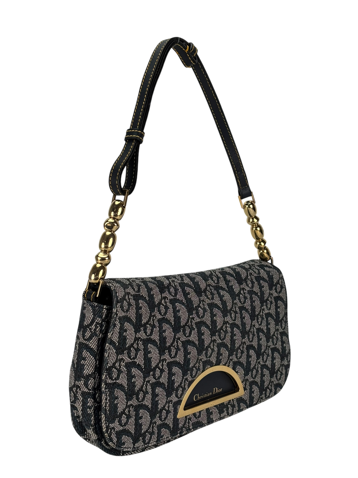 CHRISTIAN DIOR - Navy Trotter Maris Pearl Canvas Leather shoulder bag