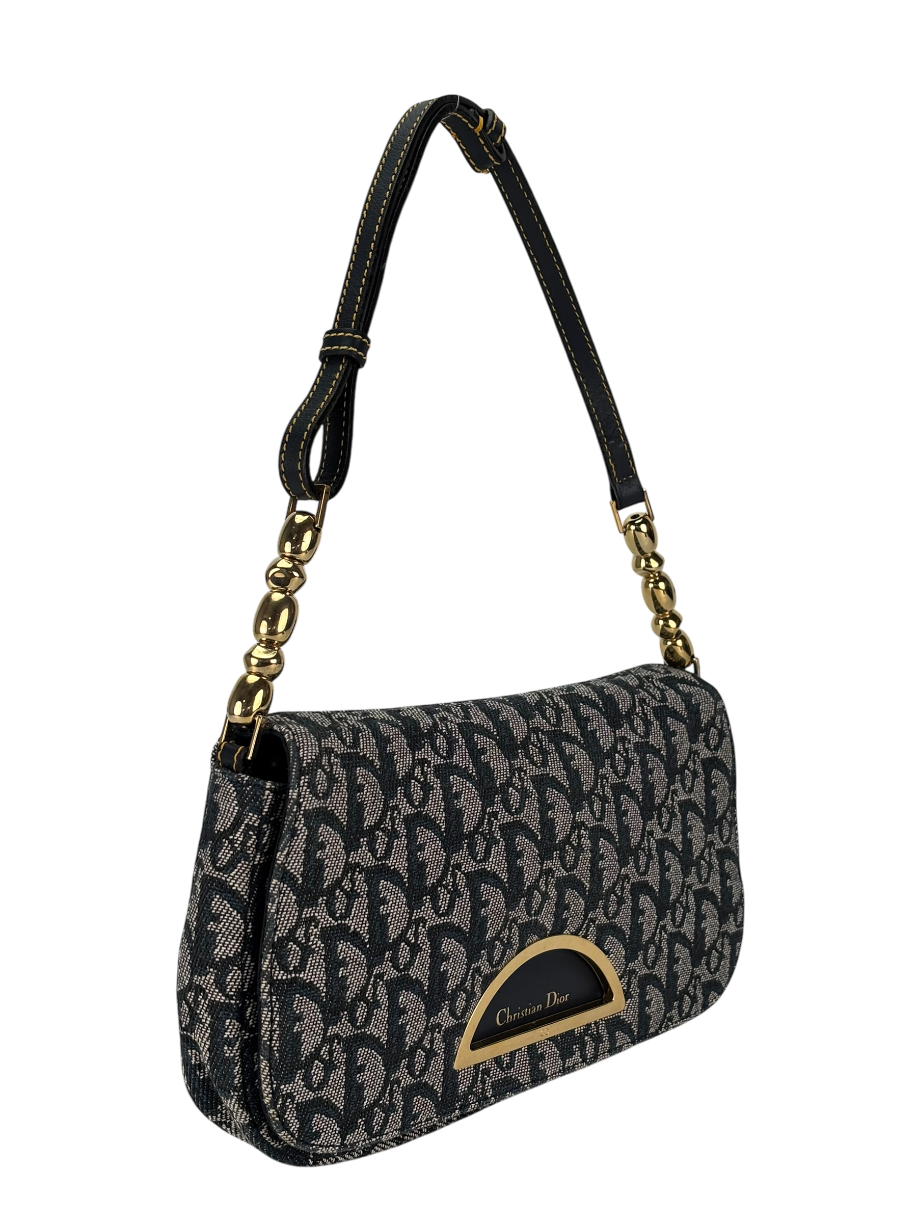 CHRISTIAN DIOR - Navy Trotter Maris Pearl Canvas Leather shoulder bag