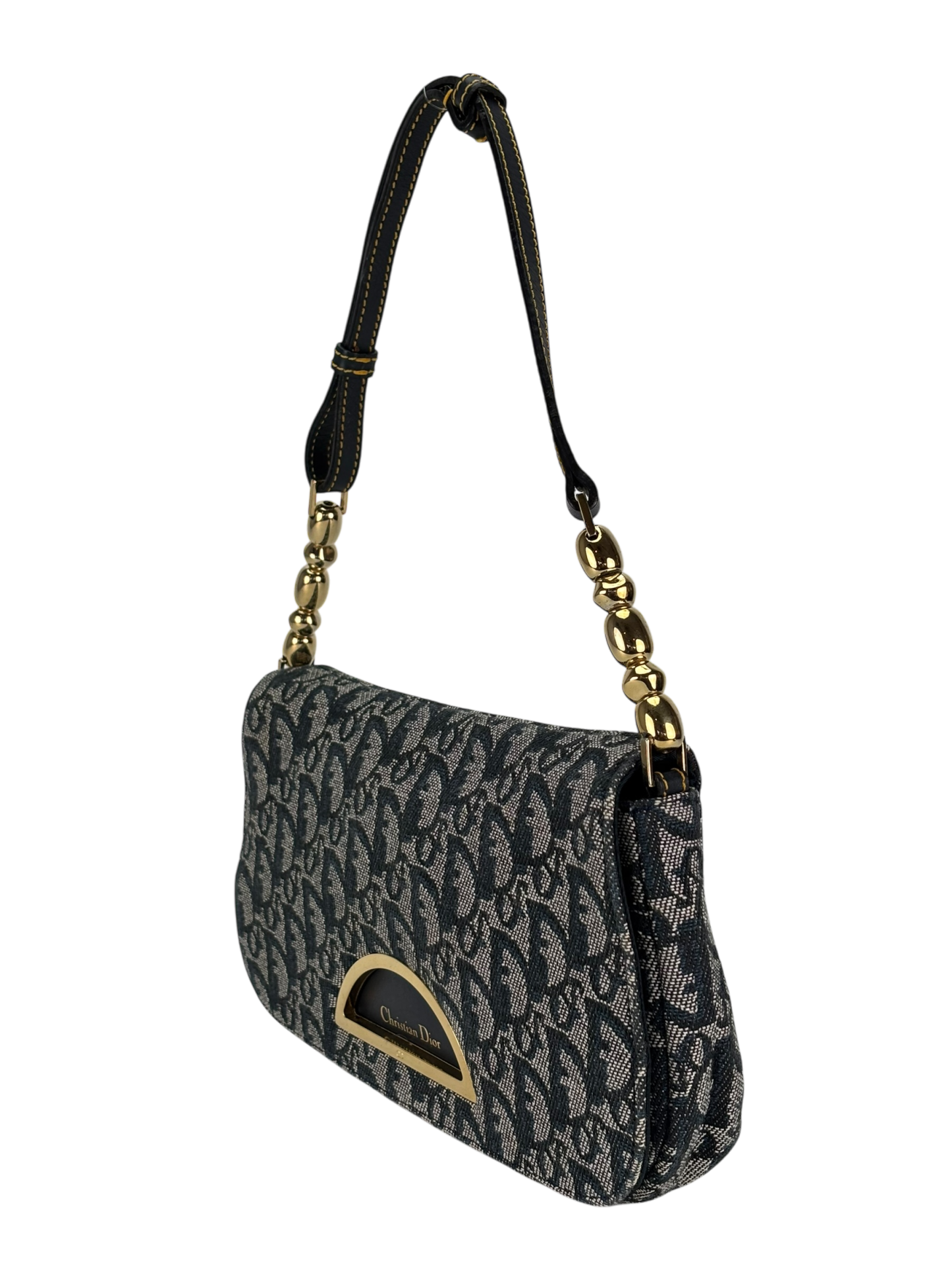 CHRISTIAN DIOR - Navy Trotter Maris Pearl Canvas Leather shoulder bag
