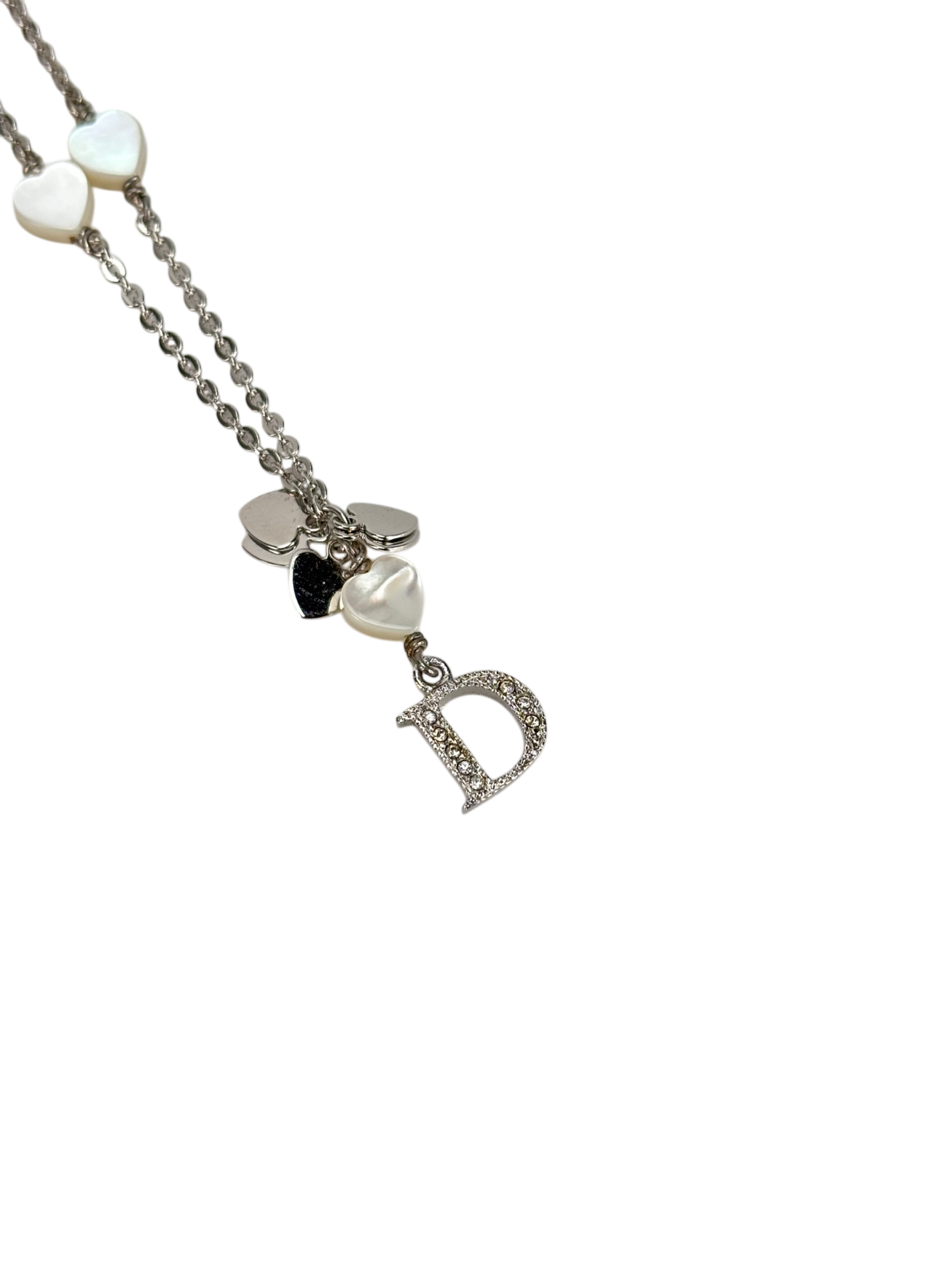 CHRISTIAN DIOR - Silver Heart D logo Necklace 