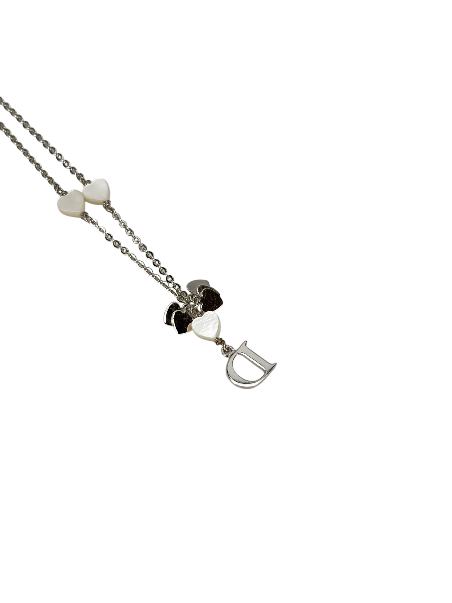 CHRISTIAN DIOR - Silver Heart D logo Necklace 