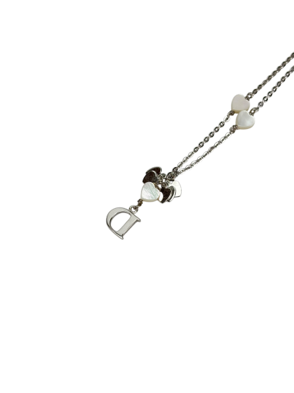 CHRISTIAN DIOR - Silver Heart D logo Necklace 