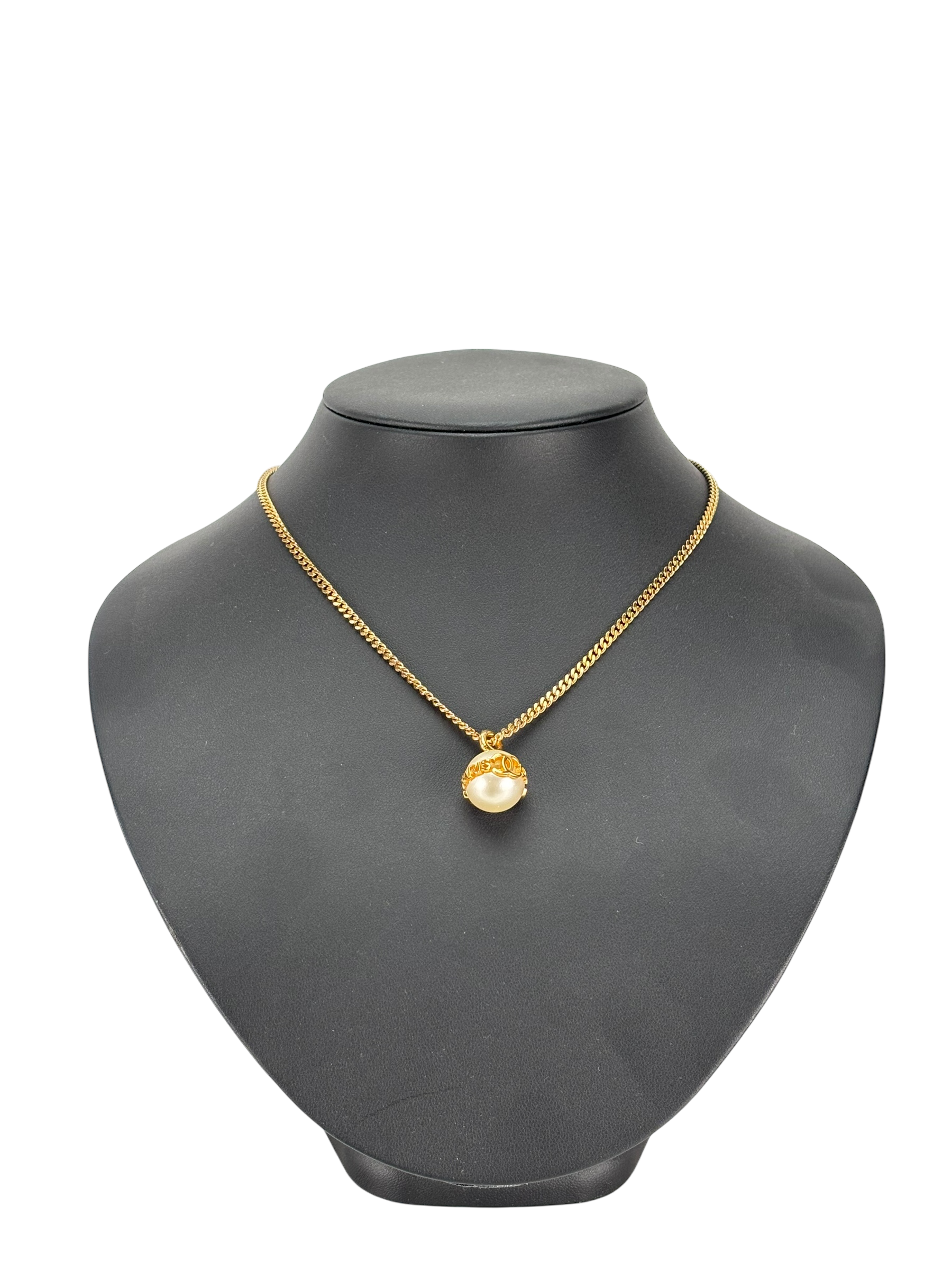 CHANEL - 23K Chain Coco Mark Pearl Logo Necklace