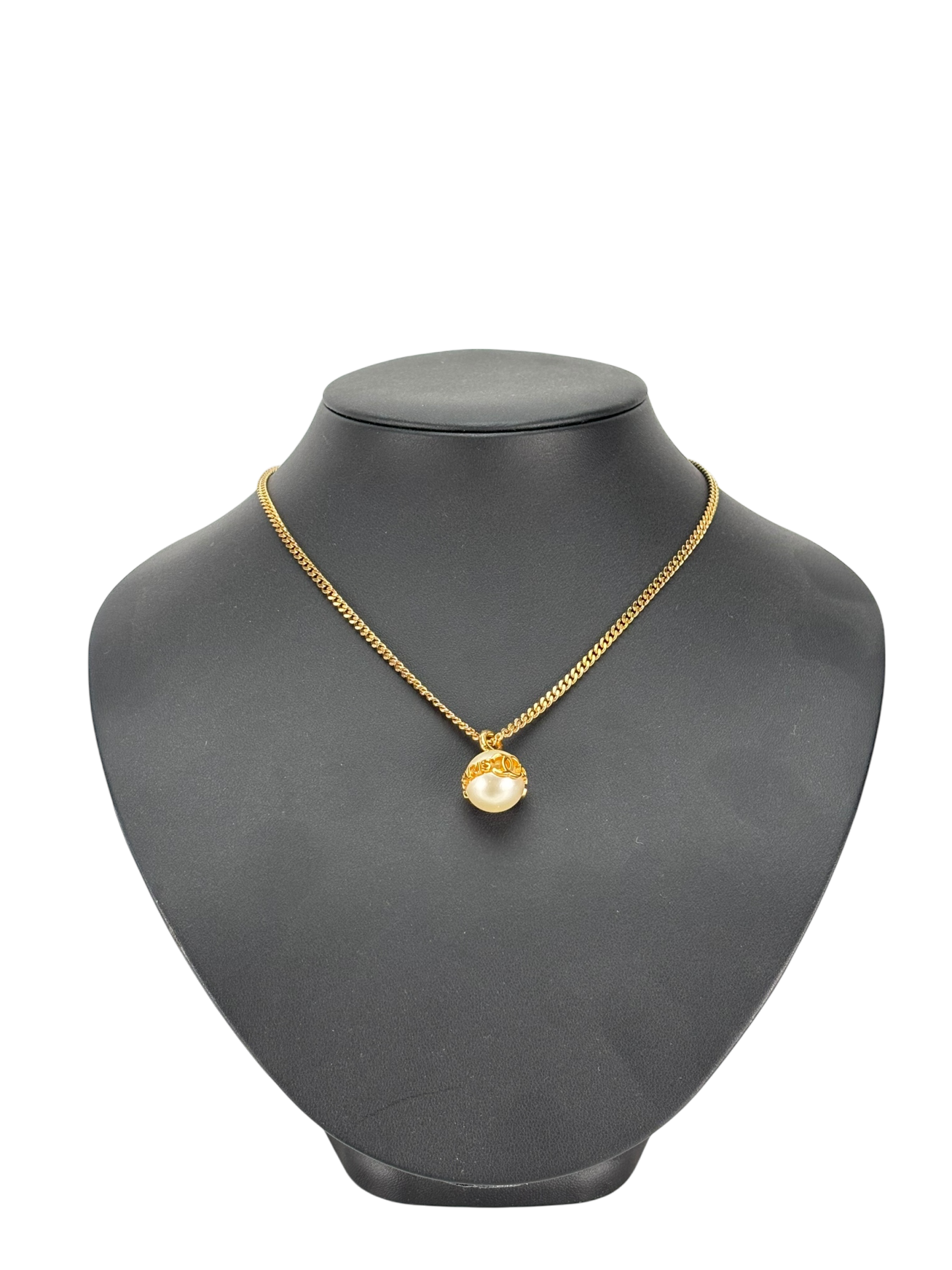 CHANEL - 23K Chain Coco Mark Pearl Logo Necklace