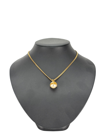 CHANEL - 23K Chain Coco Mark Pearl Logo Necklace