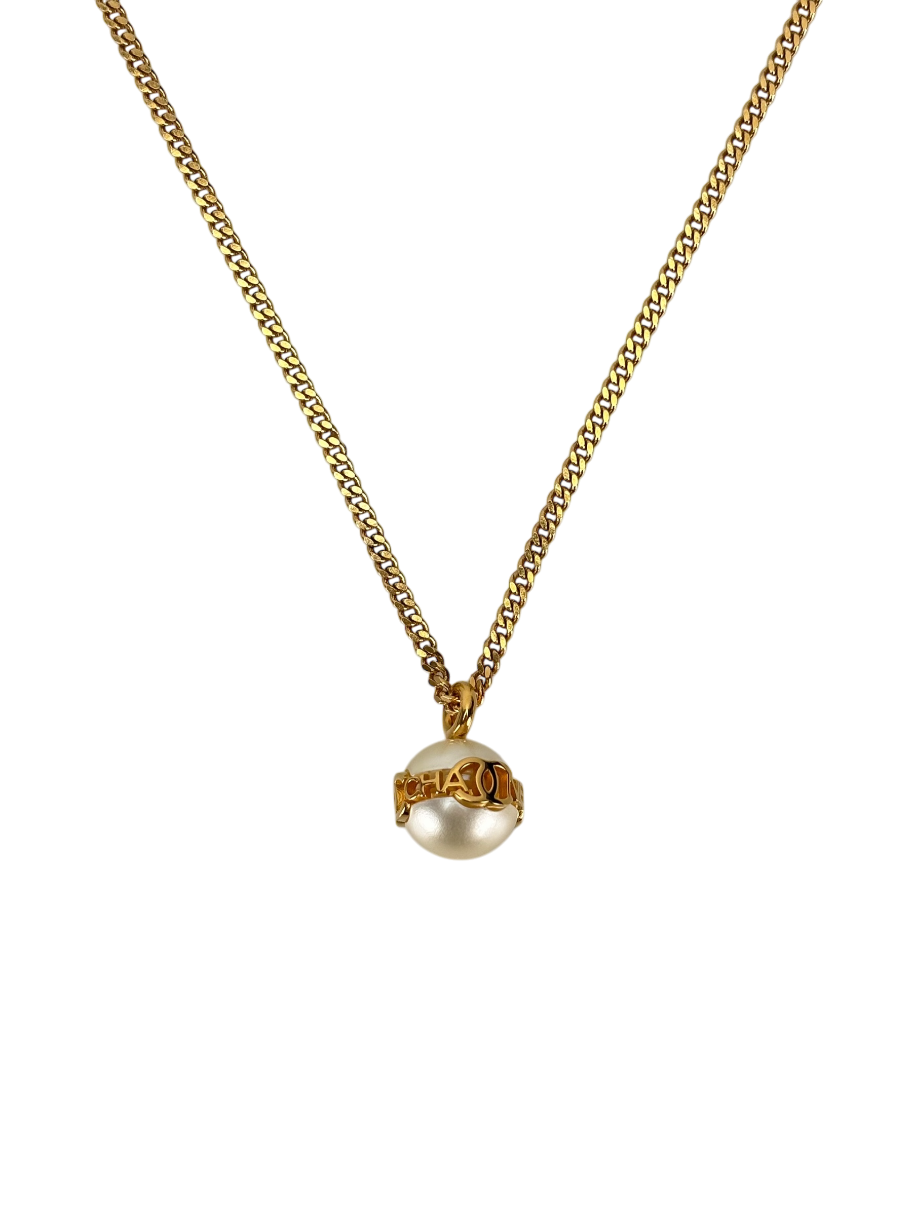 CHANEL - 23K Chain Coco Mark Pearl Logo Necklace
