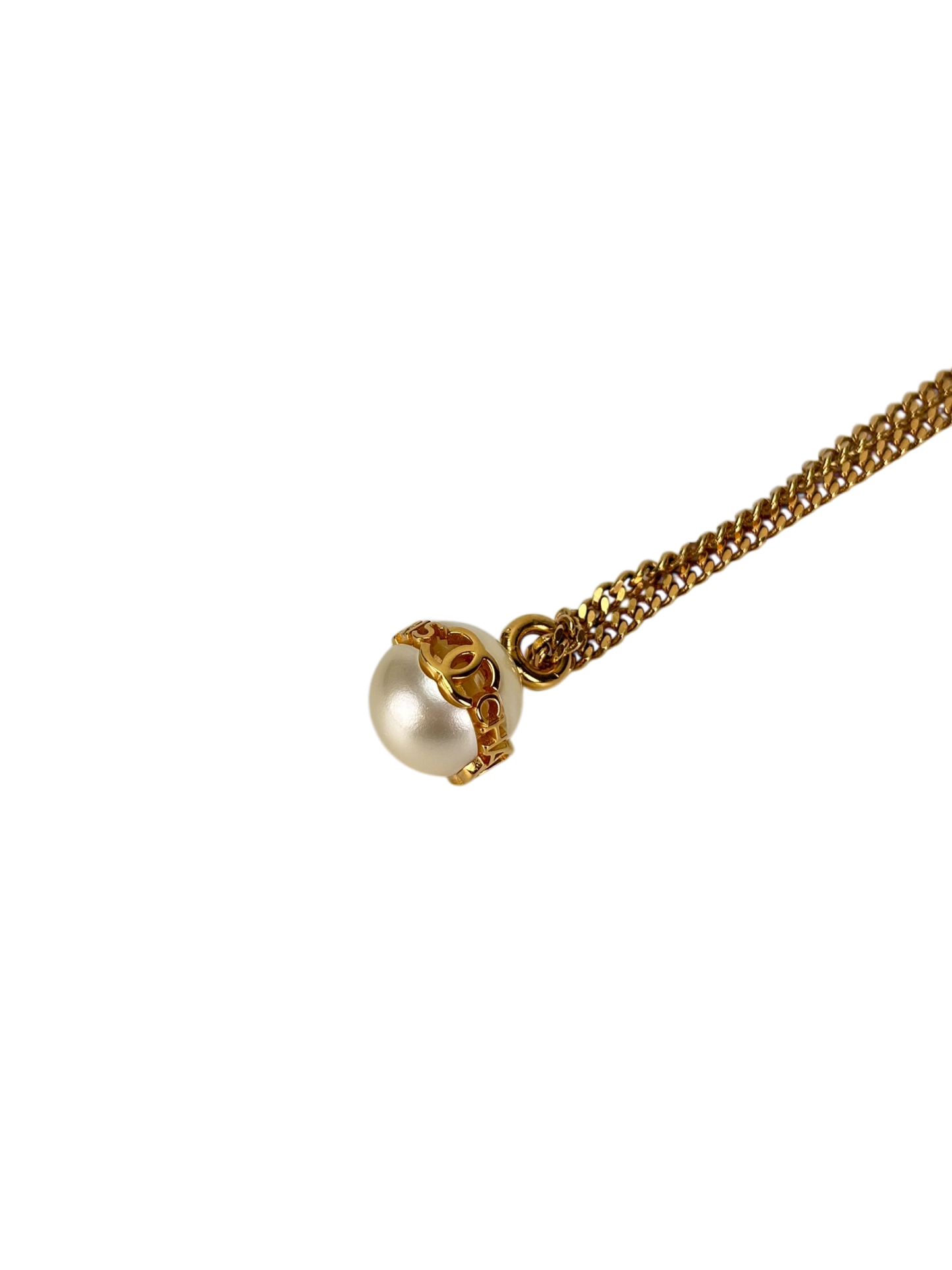 CHANEL - 23K Chain Coco Mark Pearl Logo Necklace