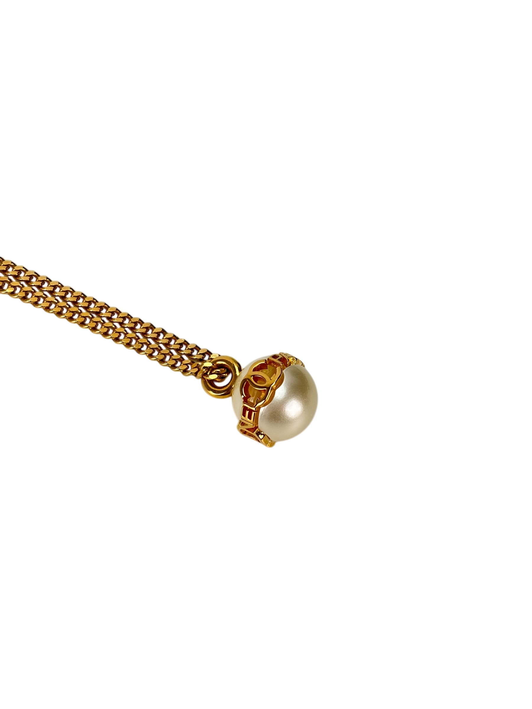 CHANEL - 23K Chain Coco Mark Pearl Logo Necklace