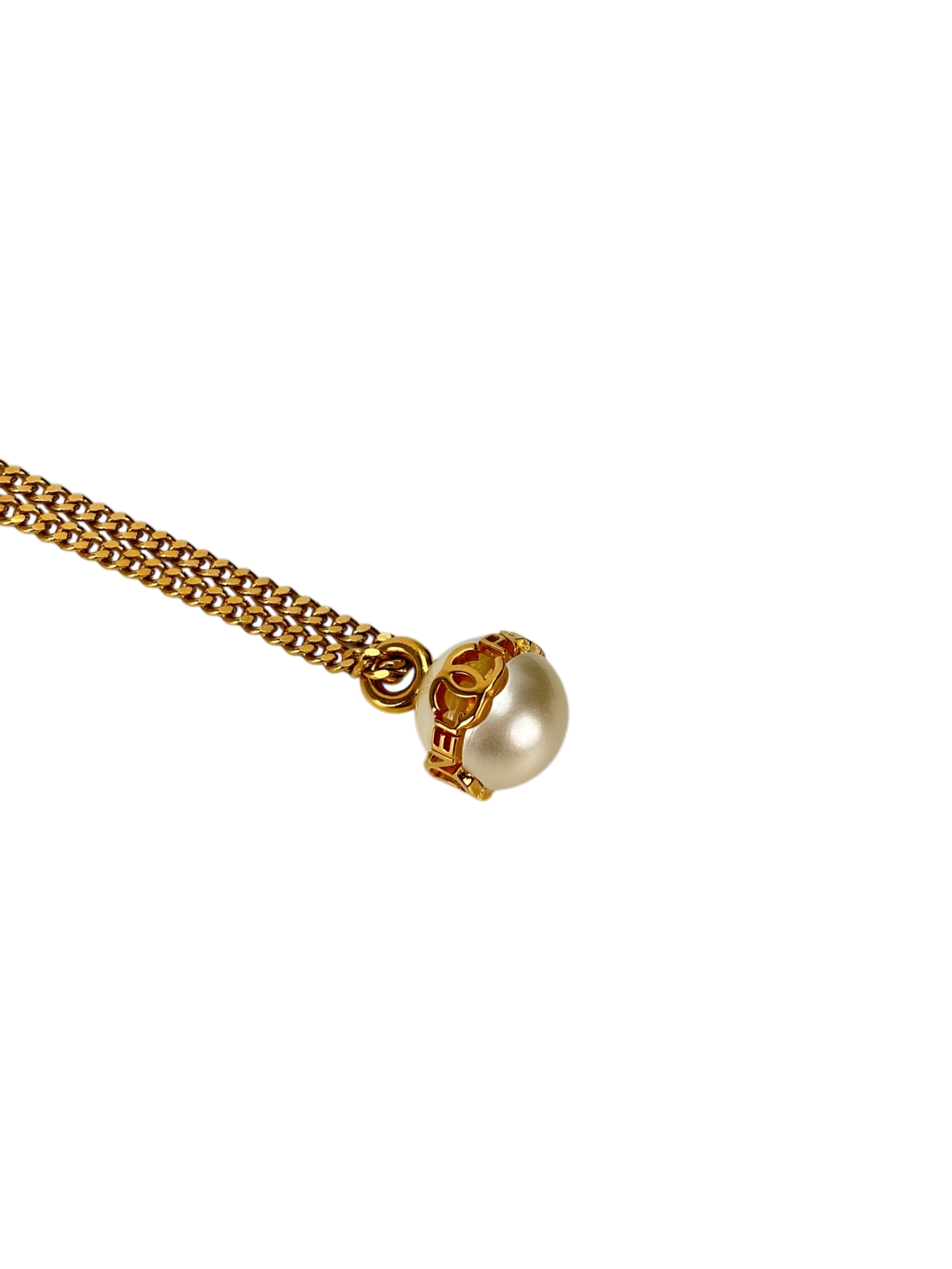 CHANEL - 23K Chain Coco Mark Pearl Logo Necklace