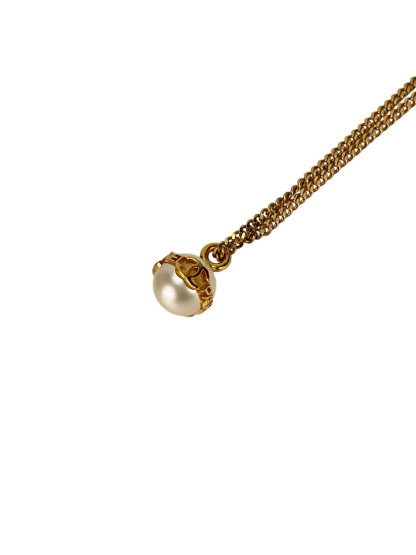 CHANEL - 23K Chain Coco Mark Pearl Logo Necklace