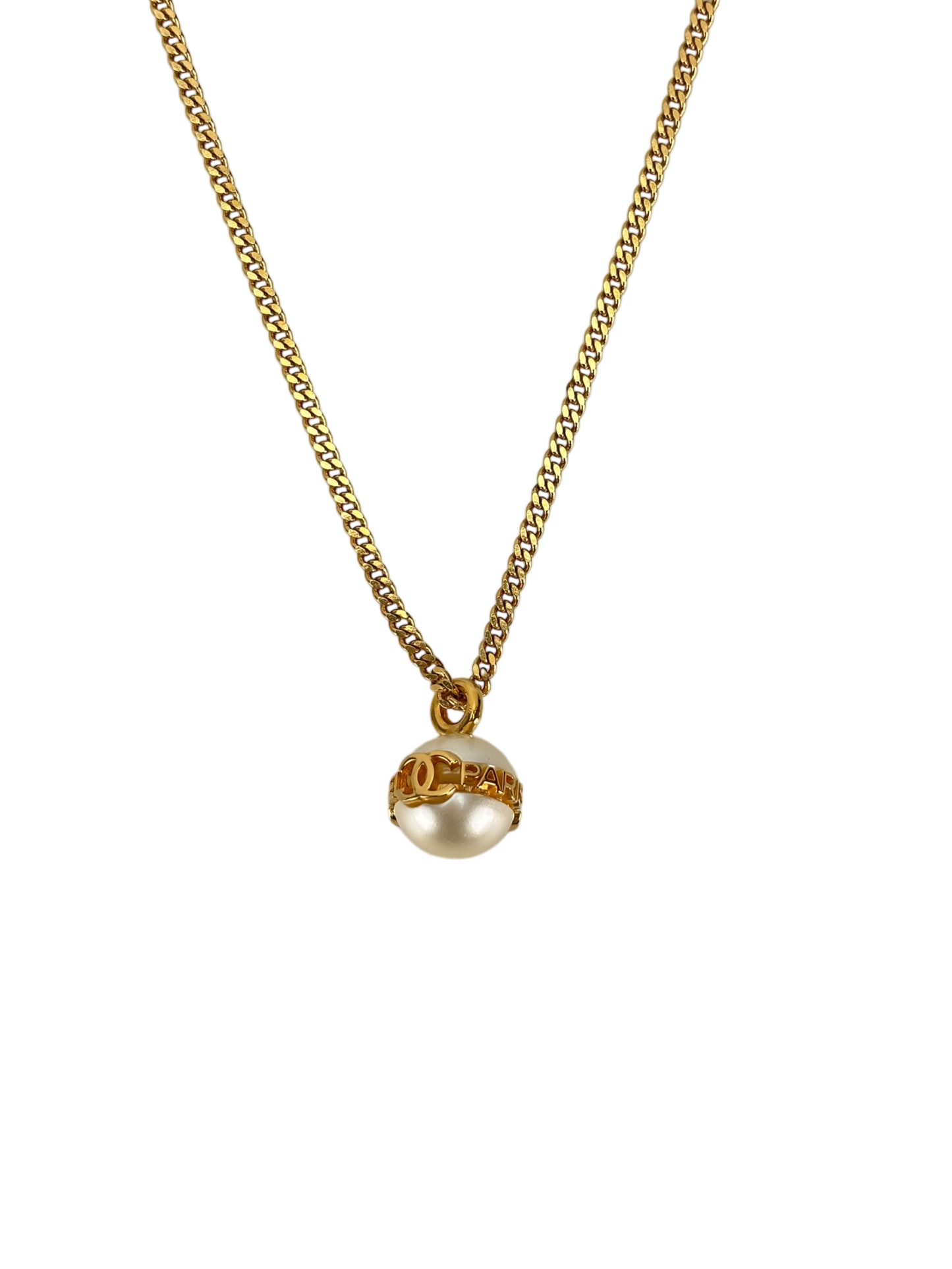 CHANEL - 23K Chain Coco Mark Pearl Logo Necklace