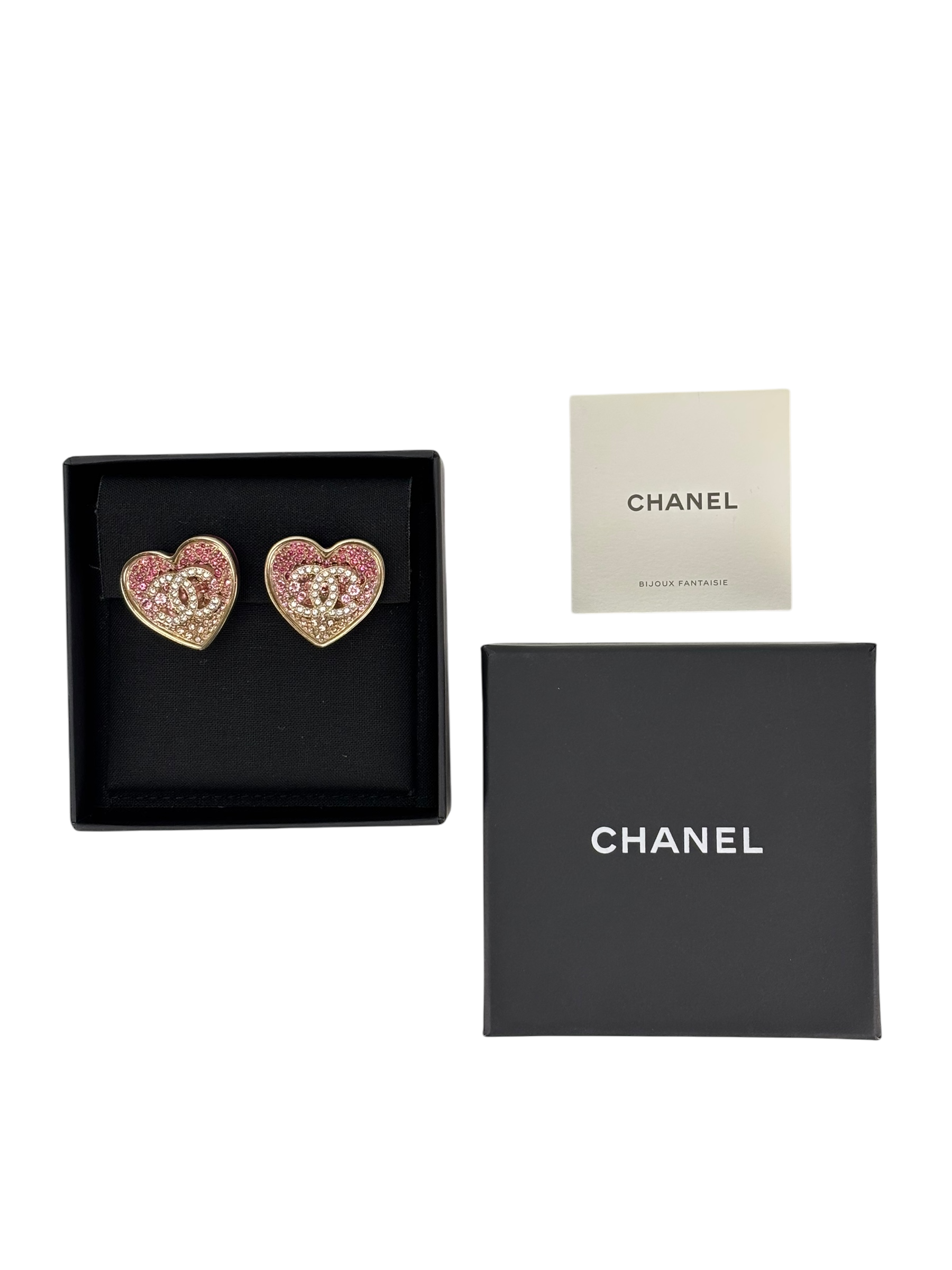 CHANEL - 23P Heart CC Mark Pink Rhinestone Earrings