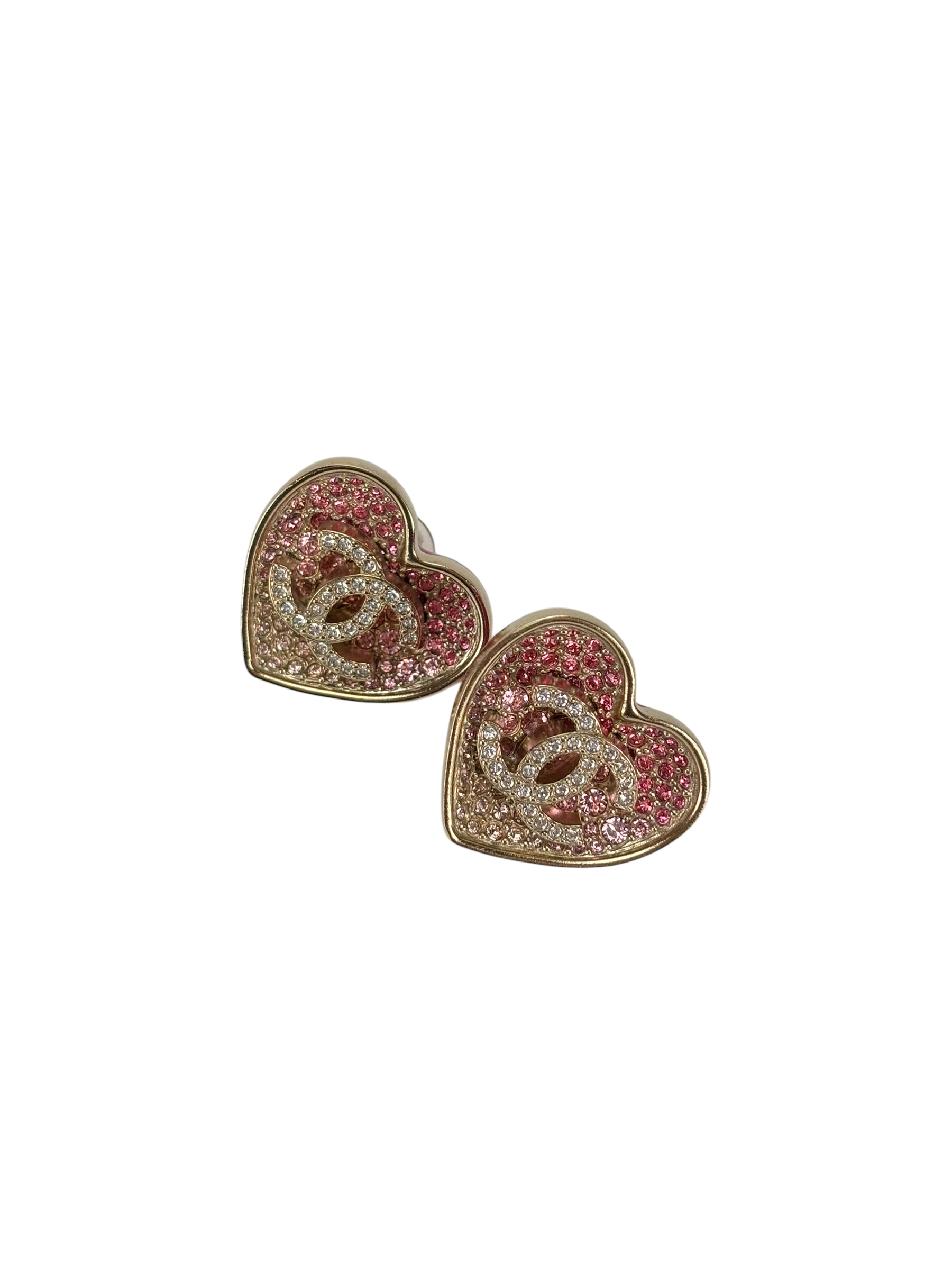 CHANEL - 23P Heart CC Mark Pink Rhinestone Earrings