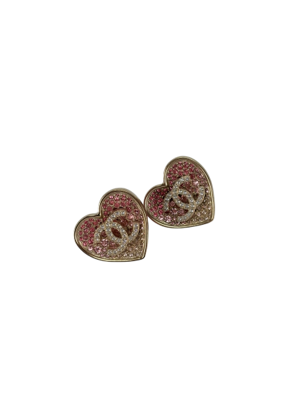 CHANEL - 23P Heart CC Mark Pink Rhinestone Earrings