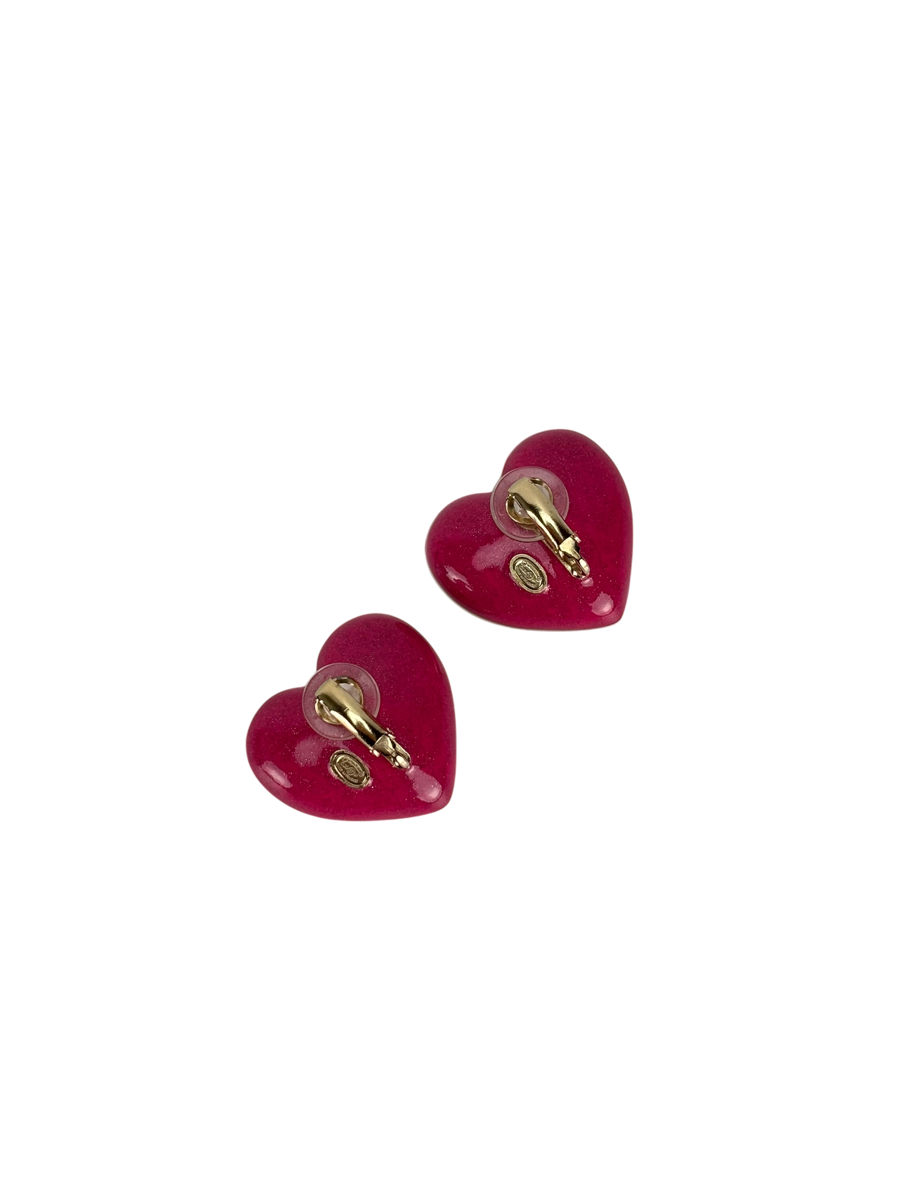 CHANEL - 23P Heart CC Mark Pink Rhinestone Earrings