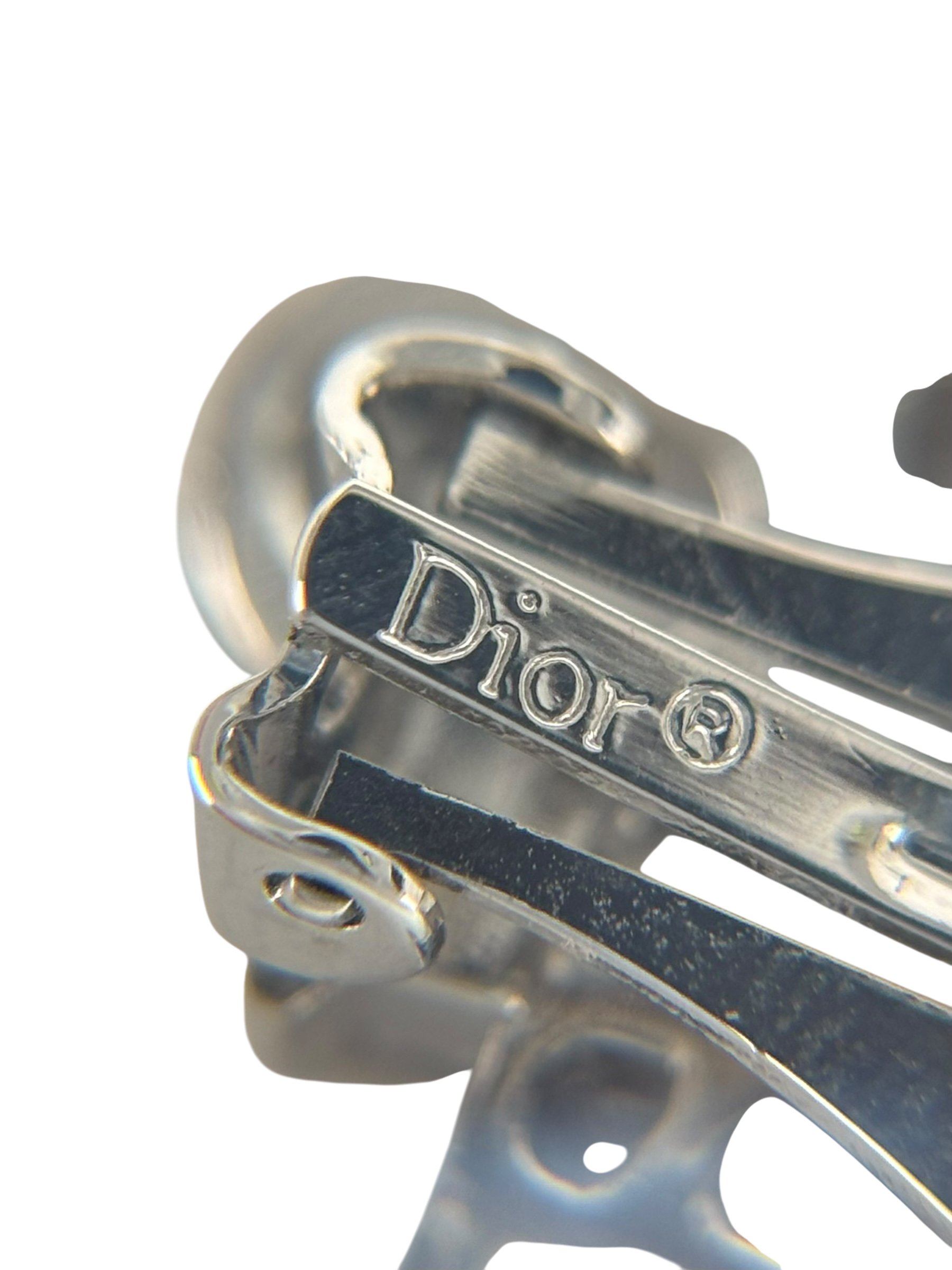 CHRISTIAN DIOR - Sliver Pink Rhinestone CD Logo Earrings