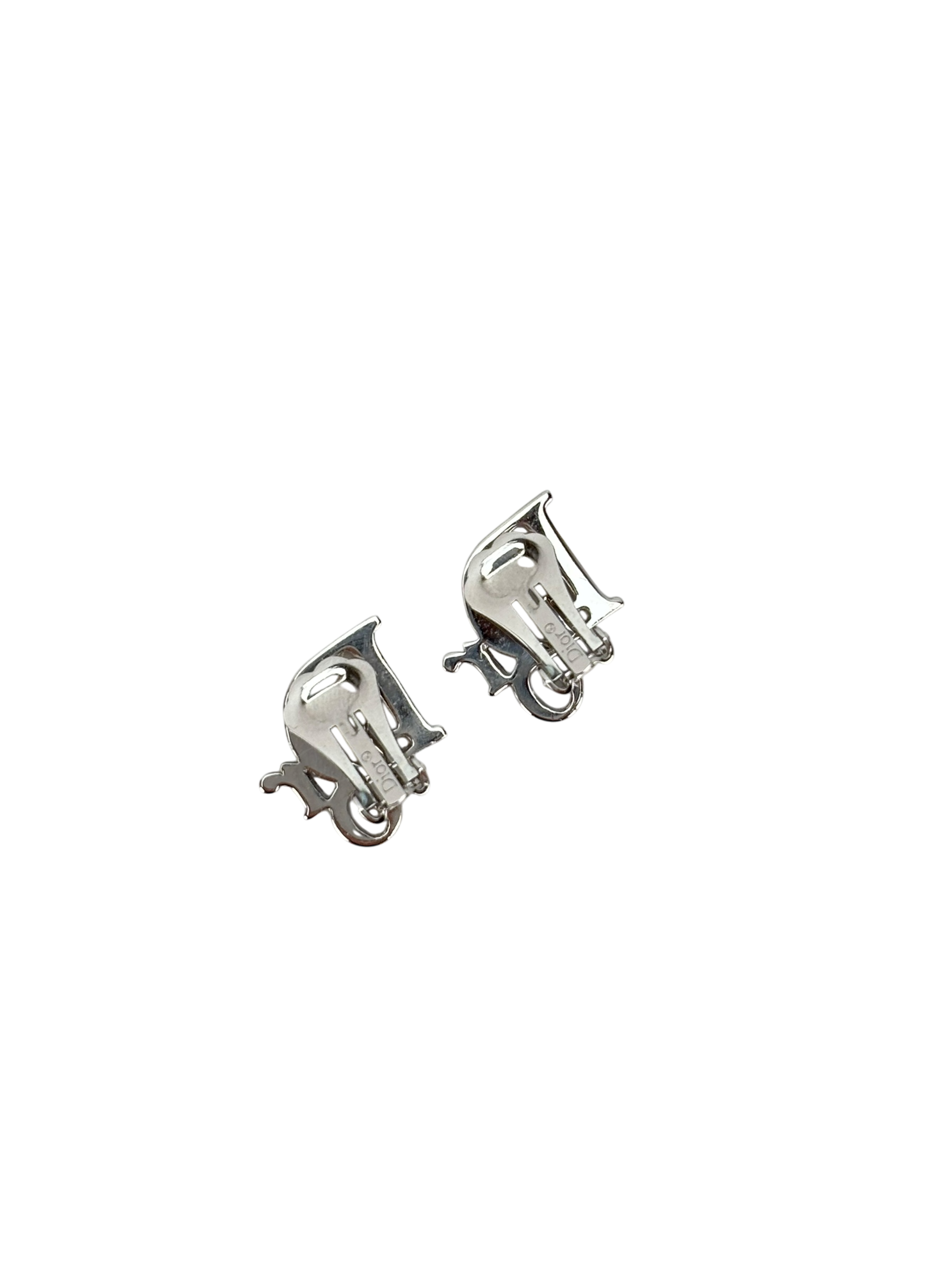 CHRISTIAN DIOR - Sliver Pink Rhinestone CD Logo Earrings