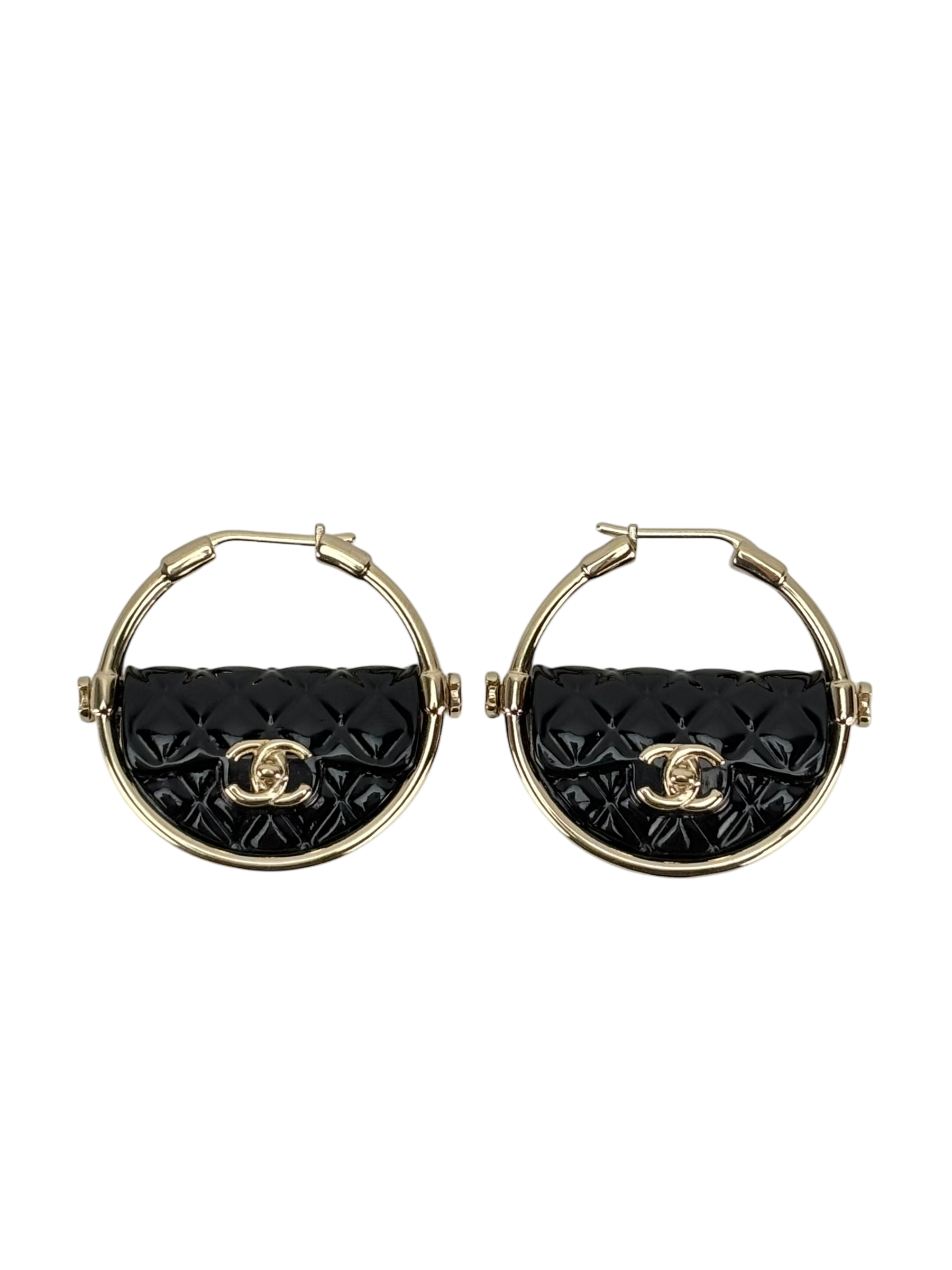 CHANEL - 23C Flap Bag Costume Charm Hoop Earrings 
